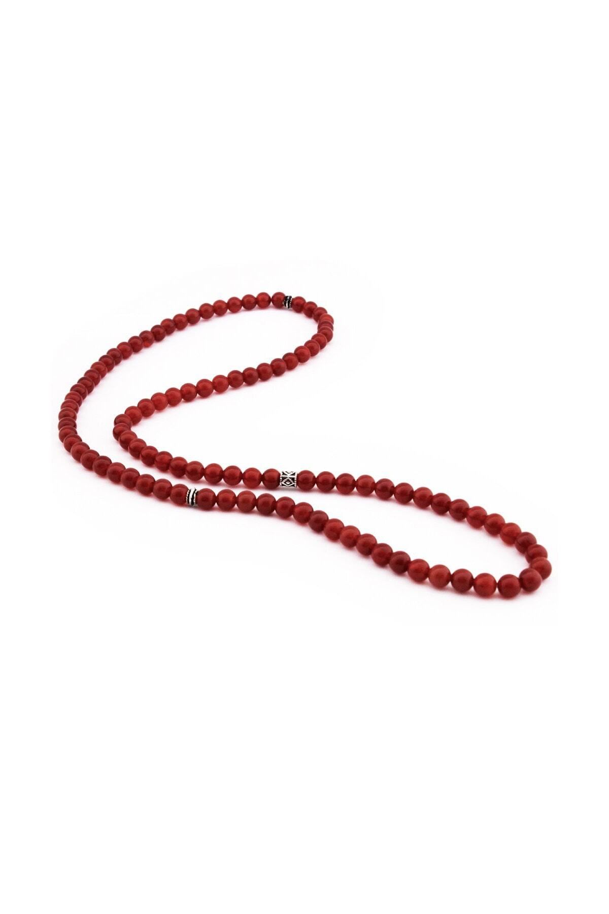 Tesbihane-Both Bracelet - Both Globe Cut 99 Pieces Red Agate Natural Stone Rosary104000290 5