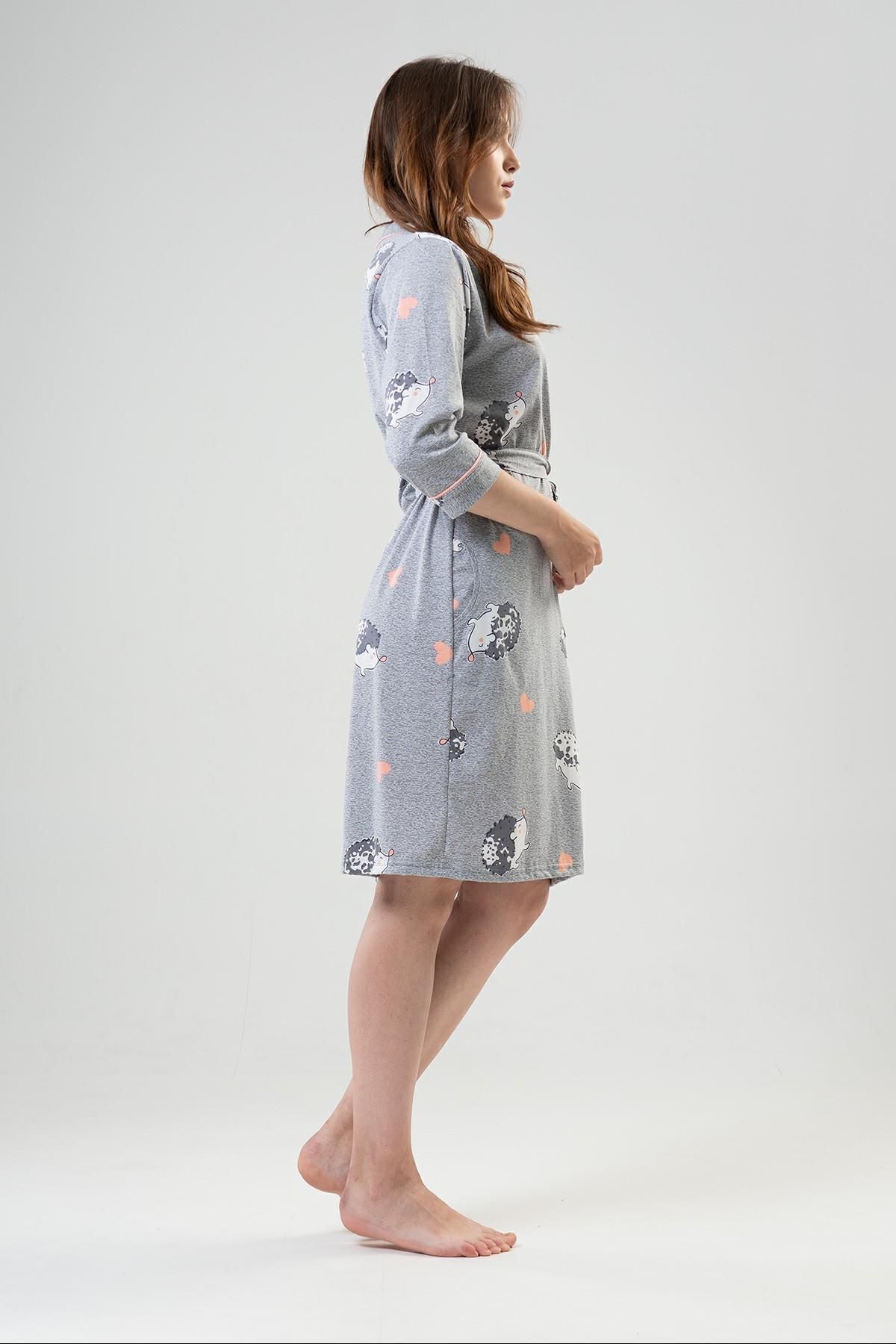 VİENETTA-Γυναικείο φόρεμα Capri Sleeve Grey Melange C7T7N0402 4