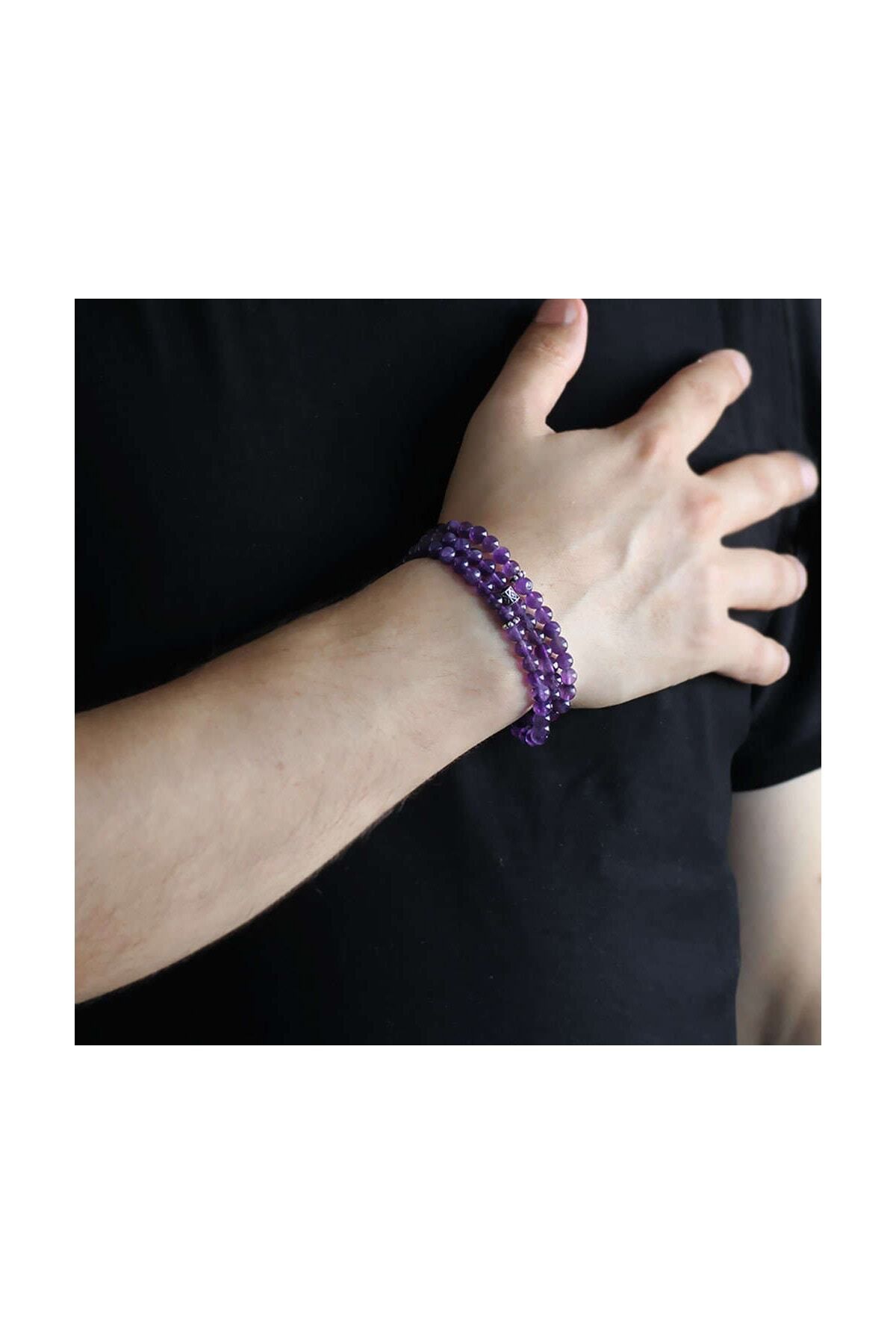 Tesbihane-Both Bracelet - Both Globe Cut 99 Pieces Purple Amethyst Natural Stone Rosary104000291 3