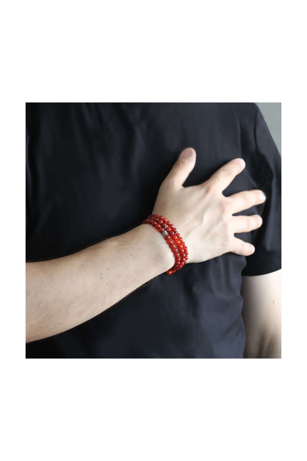 Tesbihane-Both Bracelet - Both Globe Cut 99 Pieces Red Agate Natural Stone Rosary104000290 3
