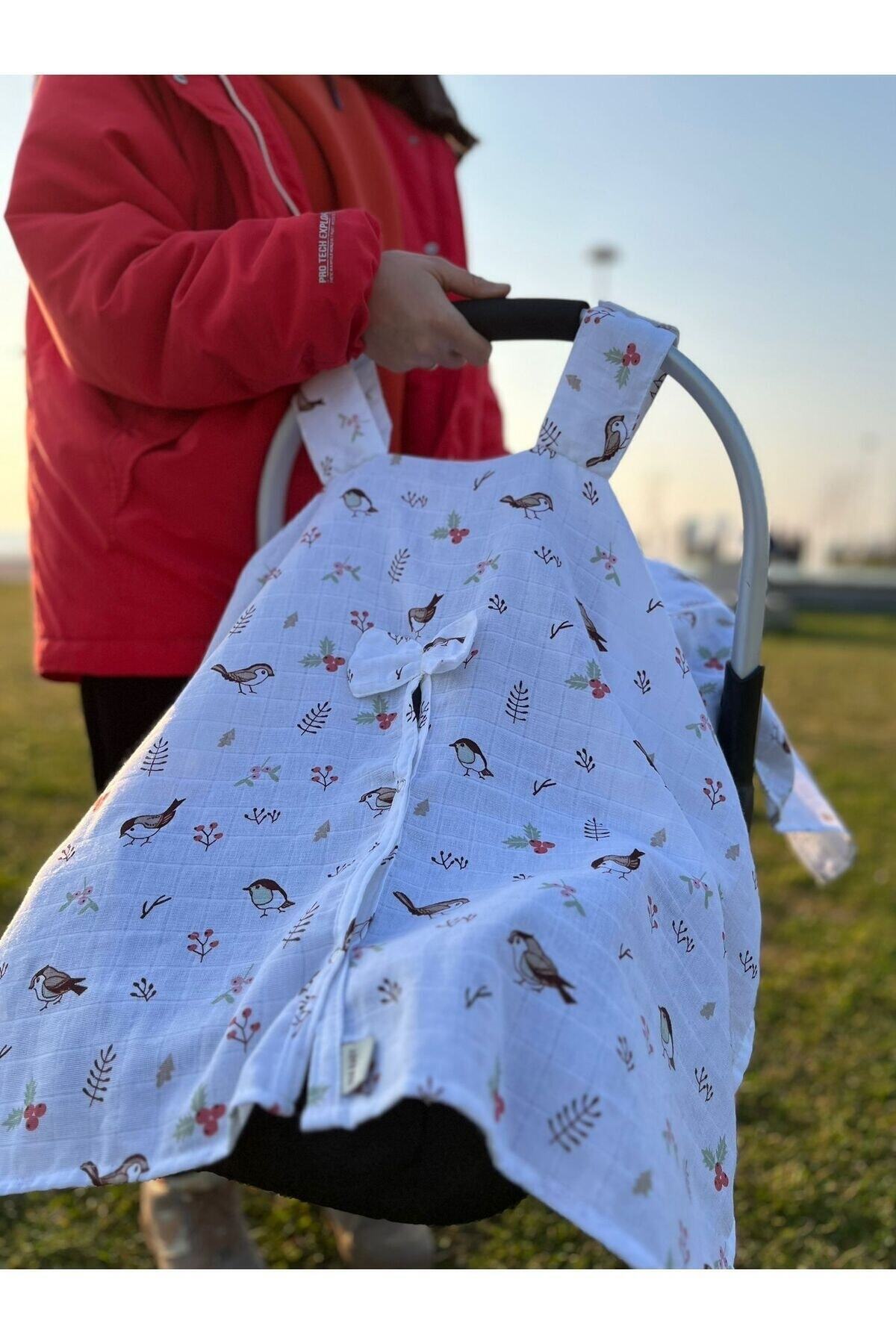 runbaby Run Baby Müslin Kumaş çıt Çıtlı Puset Örtüsü (KUŞ DESENLİ) 75x100cm fotoğrafı 6 (önizleme)