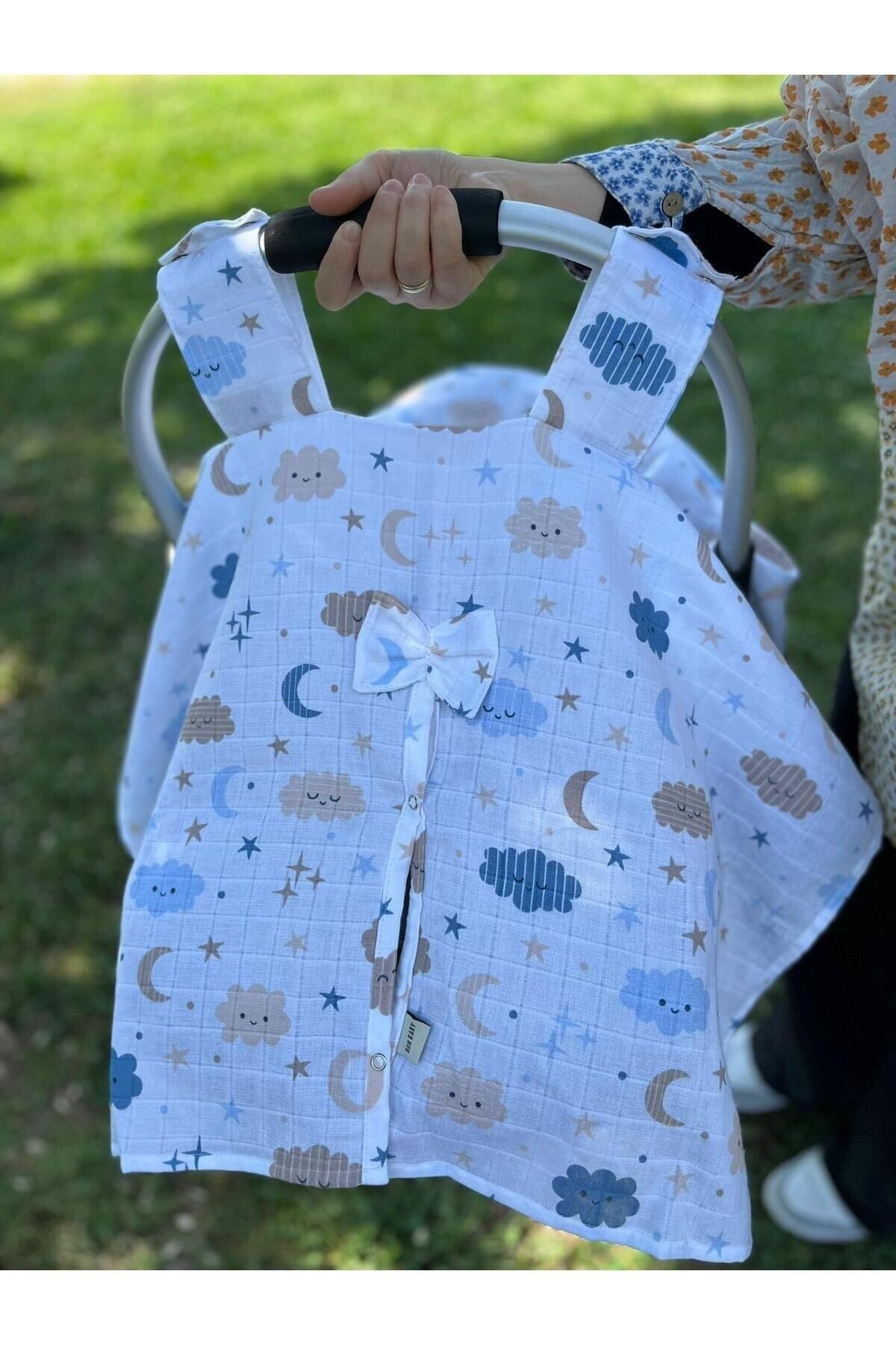 runbaby Run Baby Müslin Kumaş çıt Çıtlı Puset Örtüsü (BULUTLU DESEN) 75x100cm fotoğrafı 6 (önizleme)