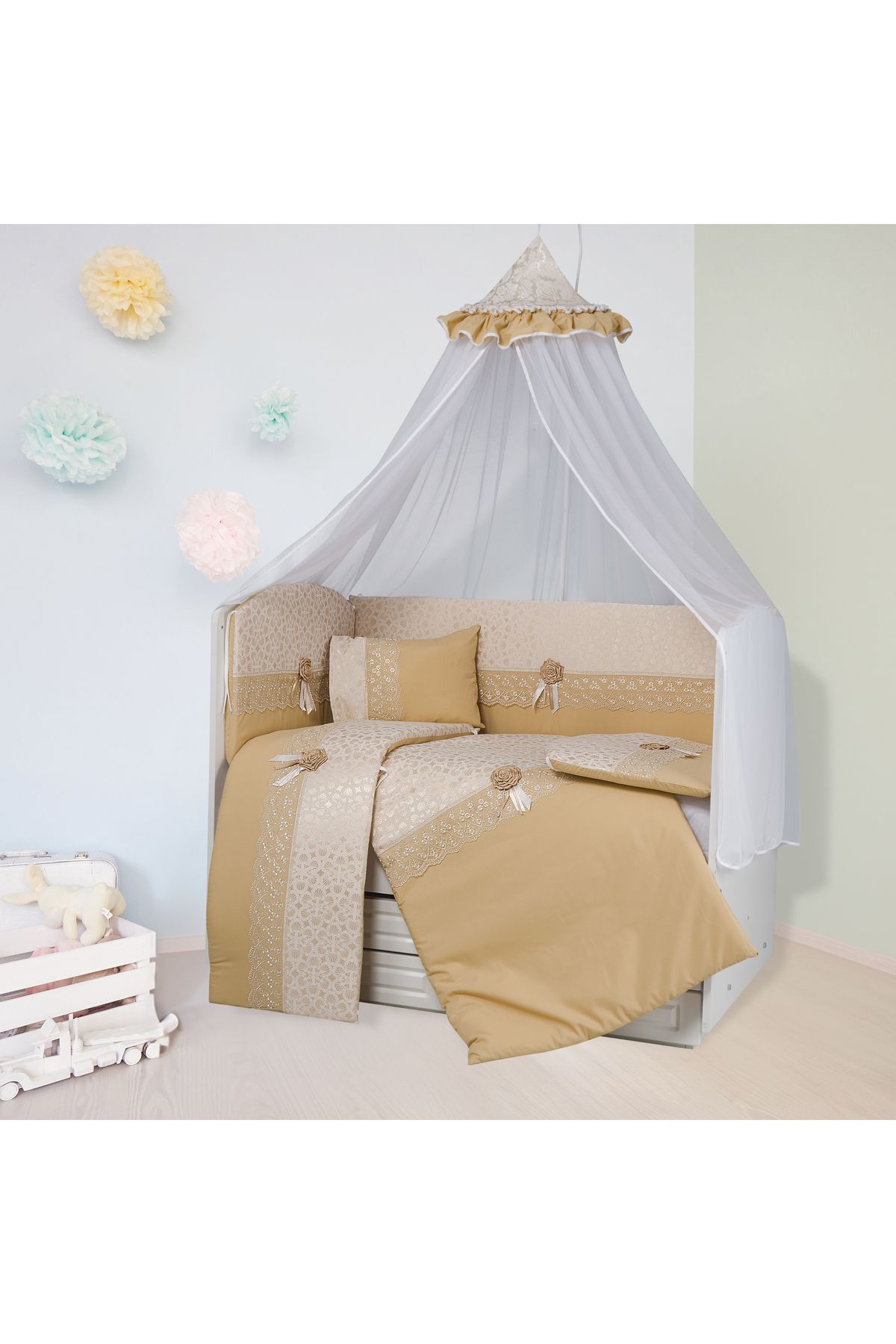 Tugu Home&baby Ebrar %100 Pamuk 9 Parça 60x120 Cm Beşik Uyku Seti,bebek Uyku Takımı,anne Yanı Set