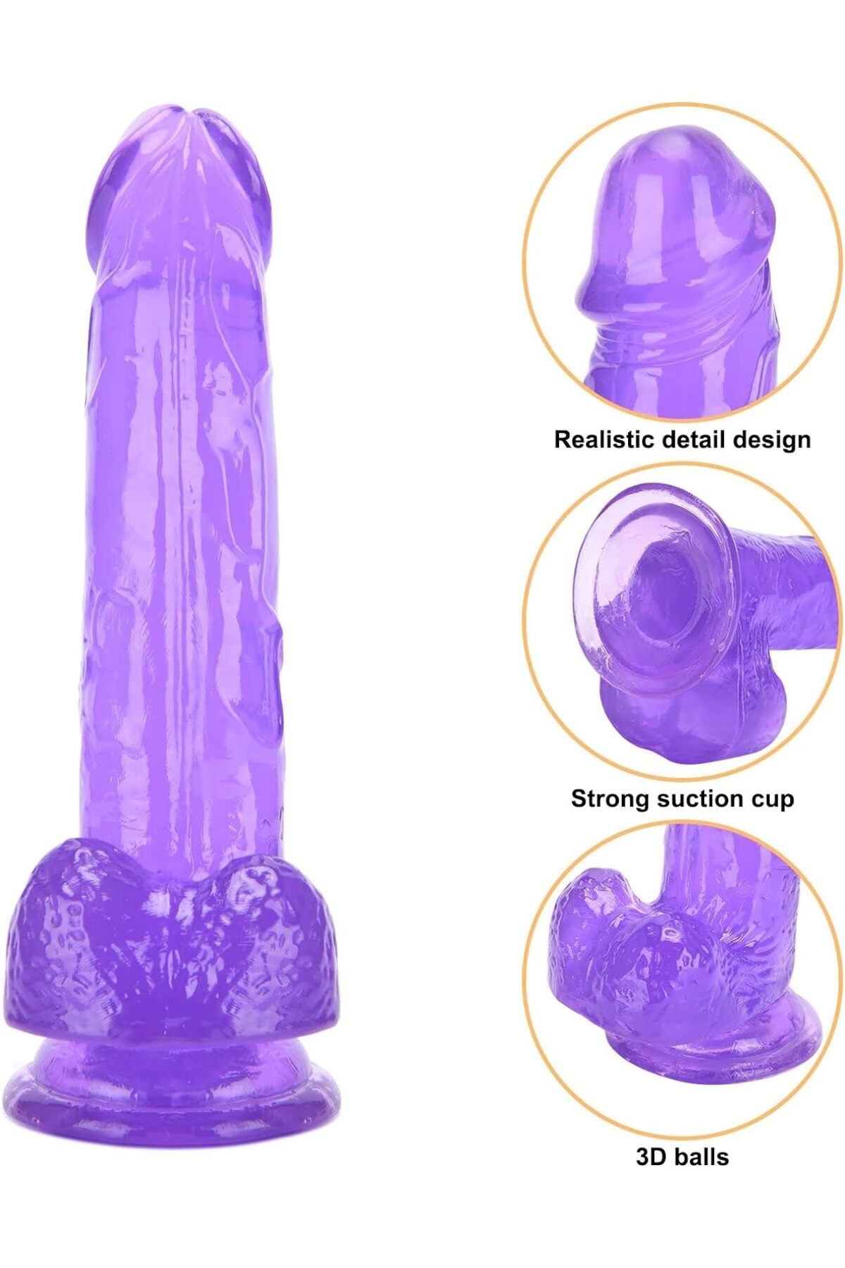21 Cm Mor Jel Yumuşak Gerçekçi Esnek Dokuda Tasarlanan Penis Güçlü Vantuzlu Yapay Dildo 2