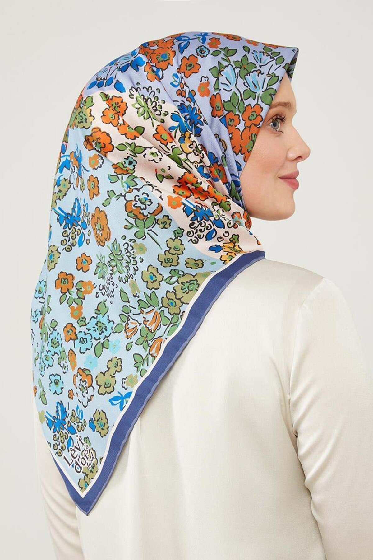 روسری آبی Twill Trend Flower اورجینال Levidor
