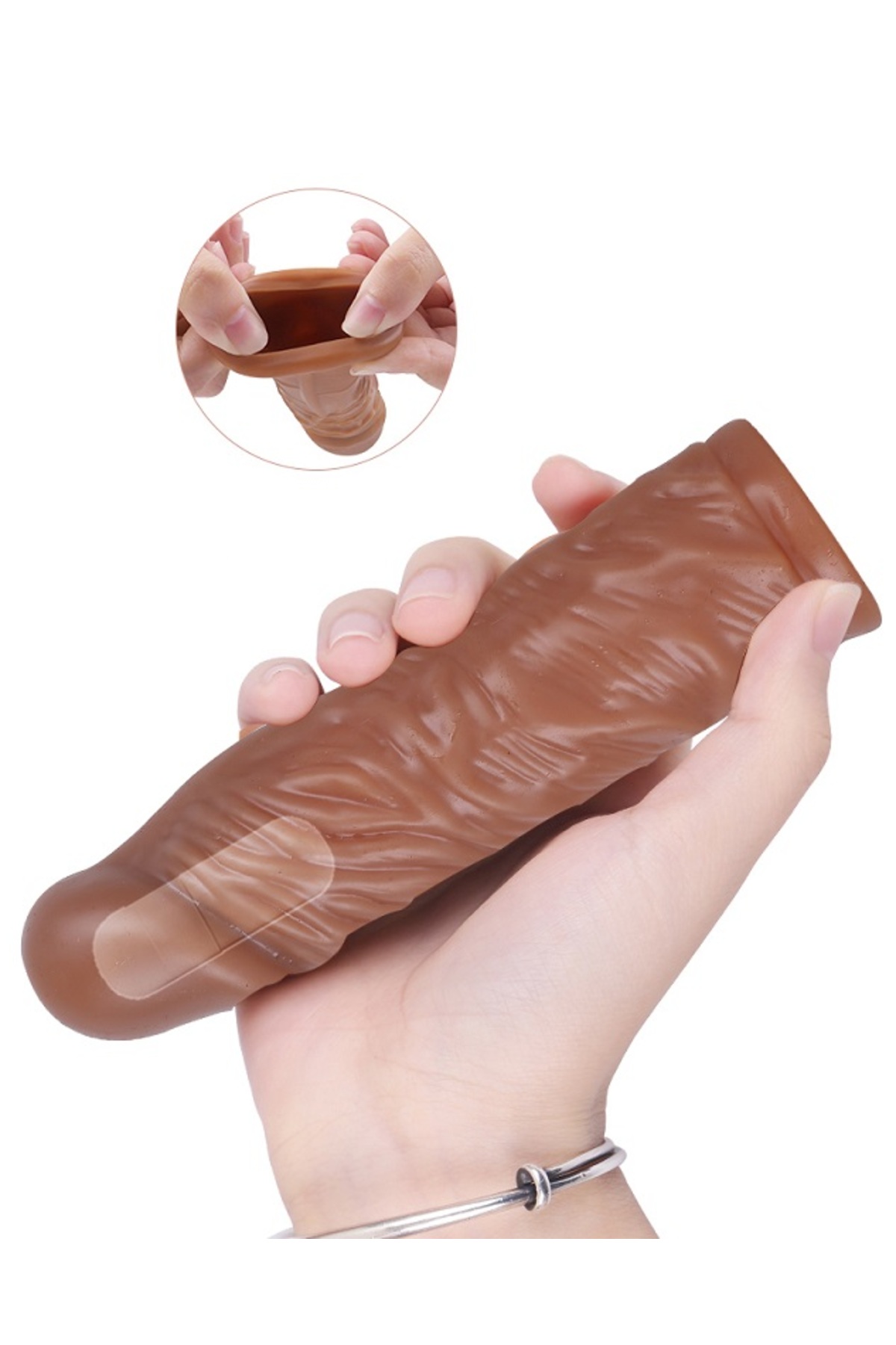 14 cm boyunda damarlı Esnek silikon penis kılıfı 2