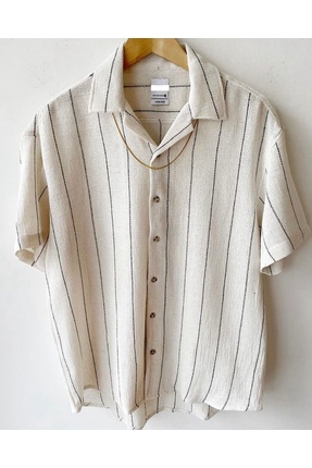 Hazhers Erkek Gömlek Yaka Oversize Kısa Kollu Yazlık Gömlek