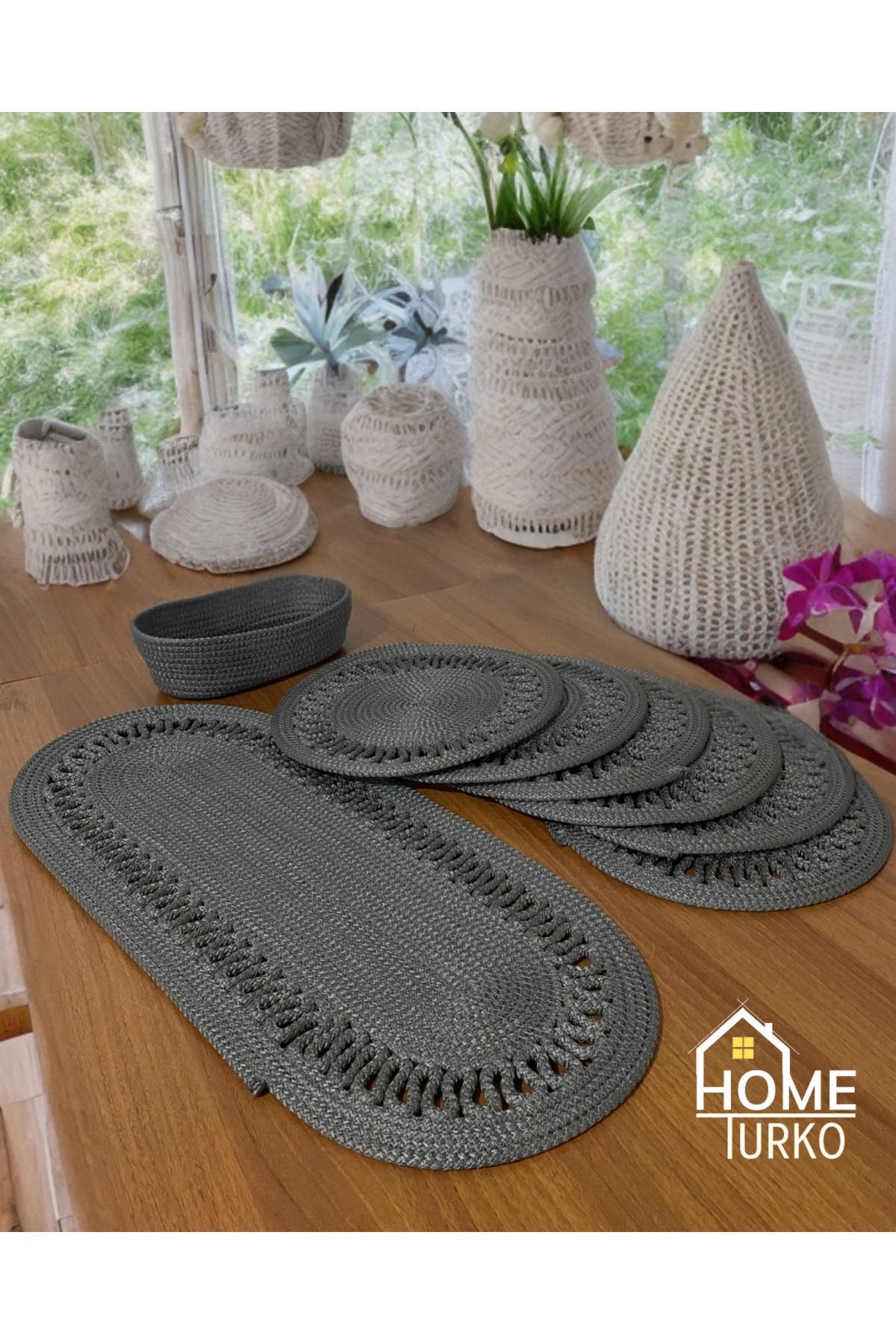 HomeTurko-الجوت، الخدمة الأمريكية، مجموعة طاولة الطعام، مجموعة العرض، مجموعة عداء العرض، مجموعة مع سلة 2