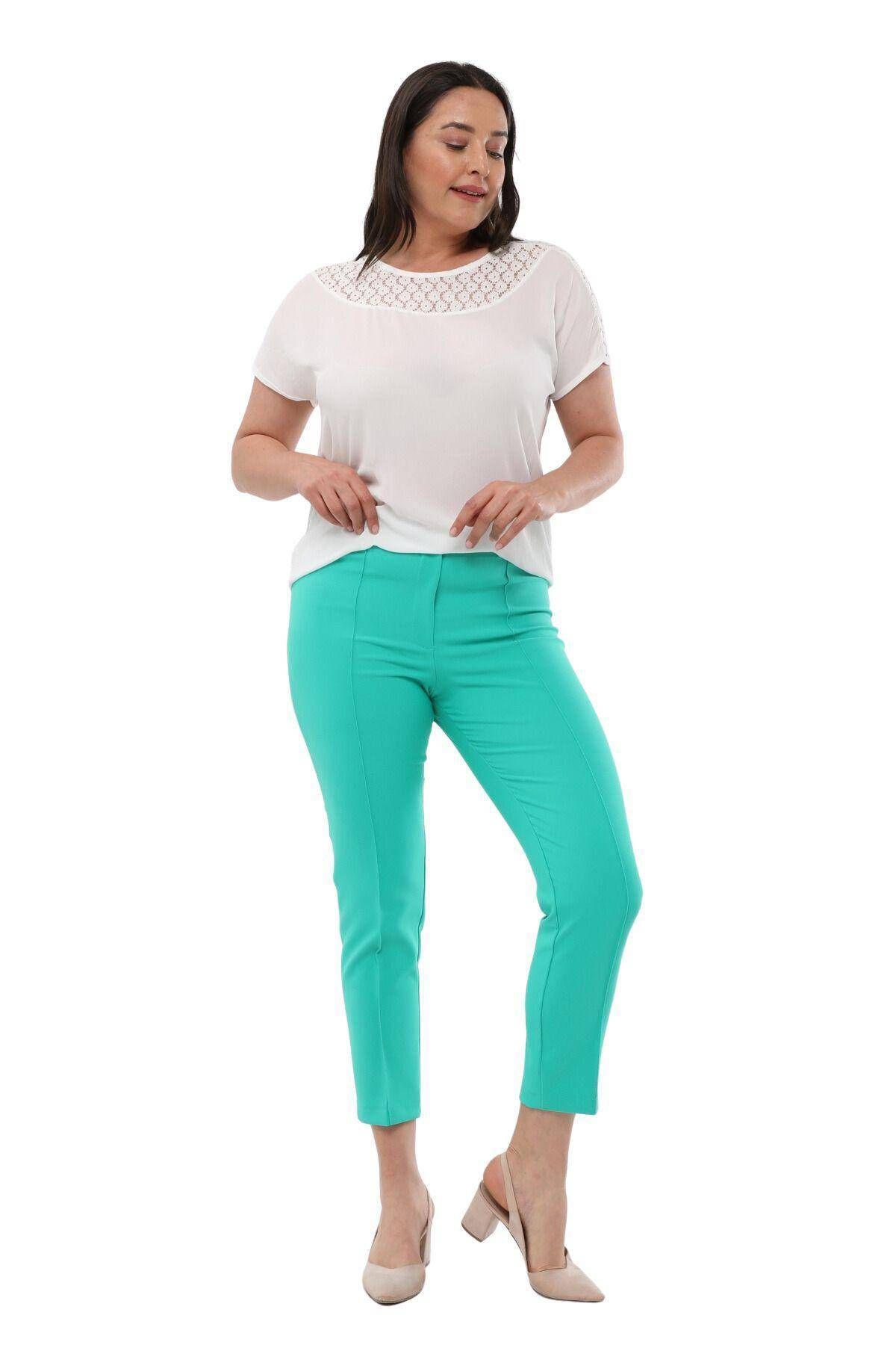 Hanezza Pantaloni Benetton Pentru Femei De Mărime Mare, Lungime La Gleznă, Talie Înaltă, 42-56, Cu Cusături Din Lycra Femeie - 46