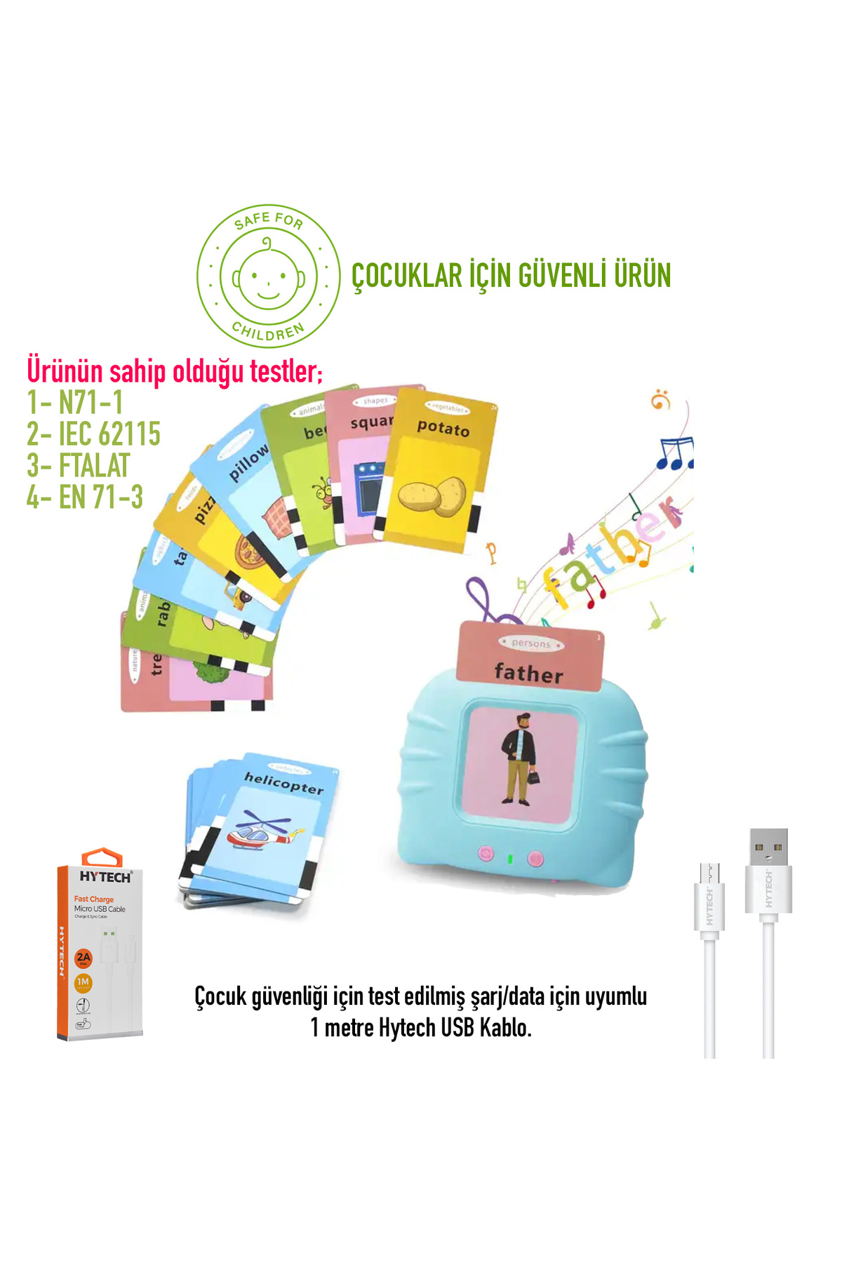 Playlab Erken Eğitim Ingilizce Sesli Flash Kartlar + Hytech USB - Mavi fotoğrafı 2 (önizleme)