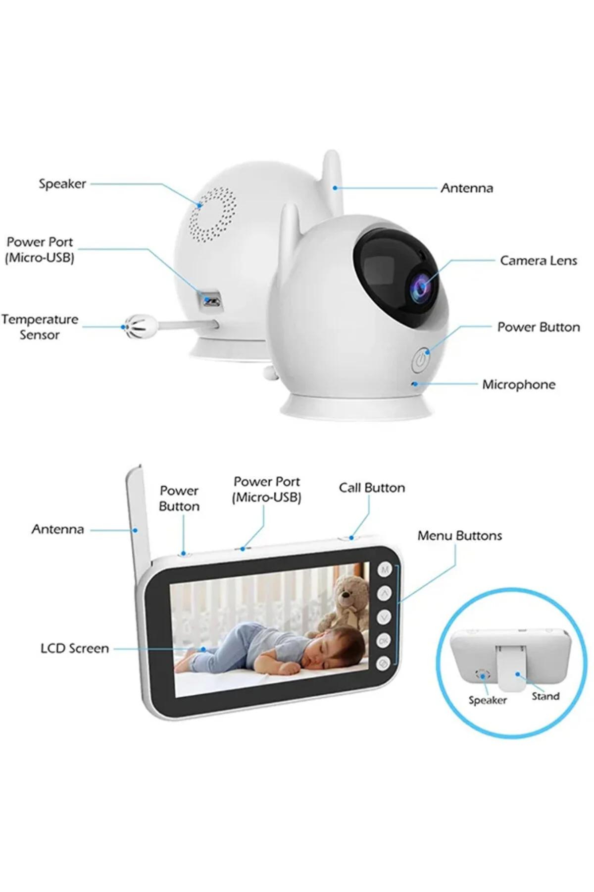 Protonust LCD Ekranlı Gece Görüşlü Bebek Monitörü - Bebek Izleme Kamerası Oda Sıcaklığı Kontrollü fotoğrafı 4 (önizleme)