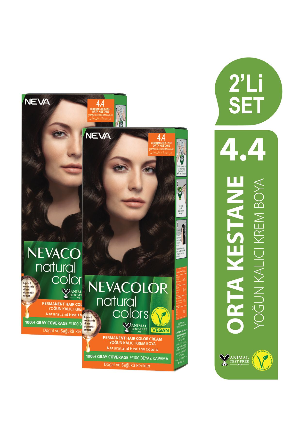 Neva Color Natural Colors НАБОР ИЗ 2 шт. 4.4 Набор перманентной крем-краски для волос СРЕДНИЙ КАШТАН OTR052 NATURAL 4.4