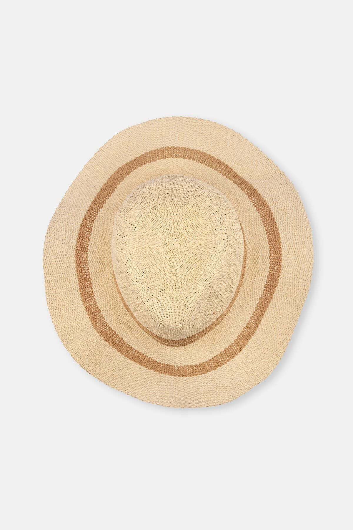 Dagi-Straw Ecru Line Patterned Hat 2
