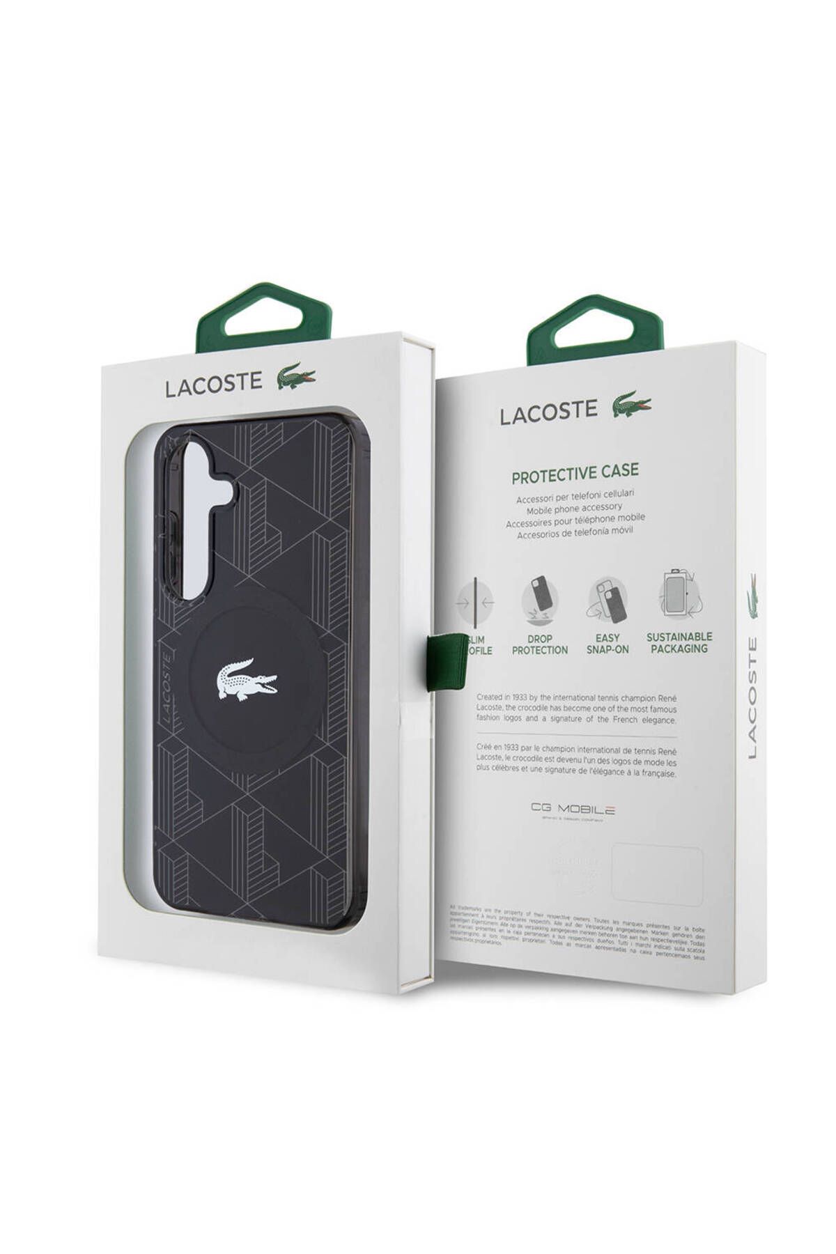 کاور و قاب مشکی سیاه Galaxy S24 سازگار مورد مجوز MAGSAFE DOUNDED LAWER CROCODILE LOGO MONOGRAM Lacoste