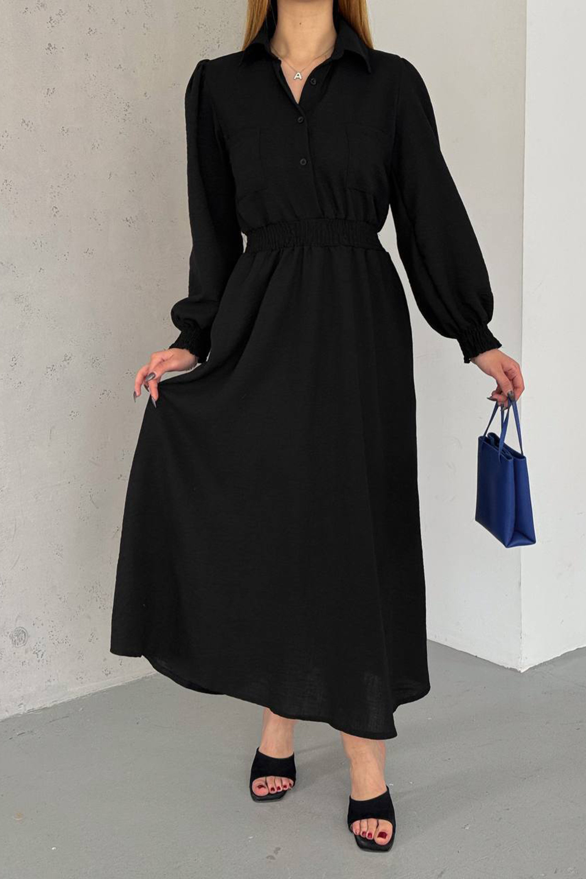 women's pocket detail shirt collar summer dress NBK2083