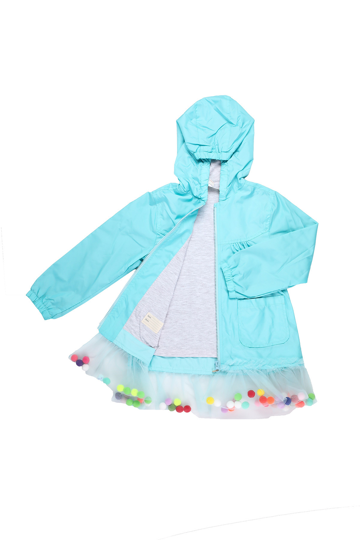 MİMBOKİDS Mimbo Kids Kız Çocuk Turkuaz Renkli Ponponlu Yağmurluk fotoğrafı 2 (önizleme)