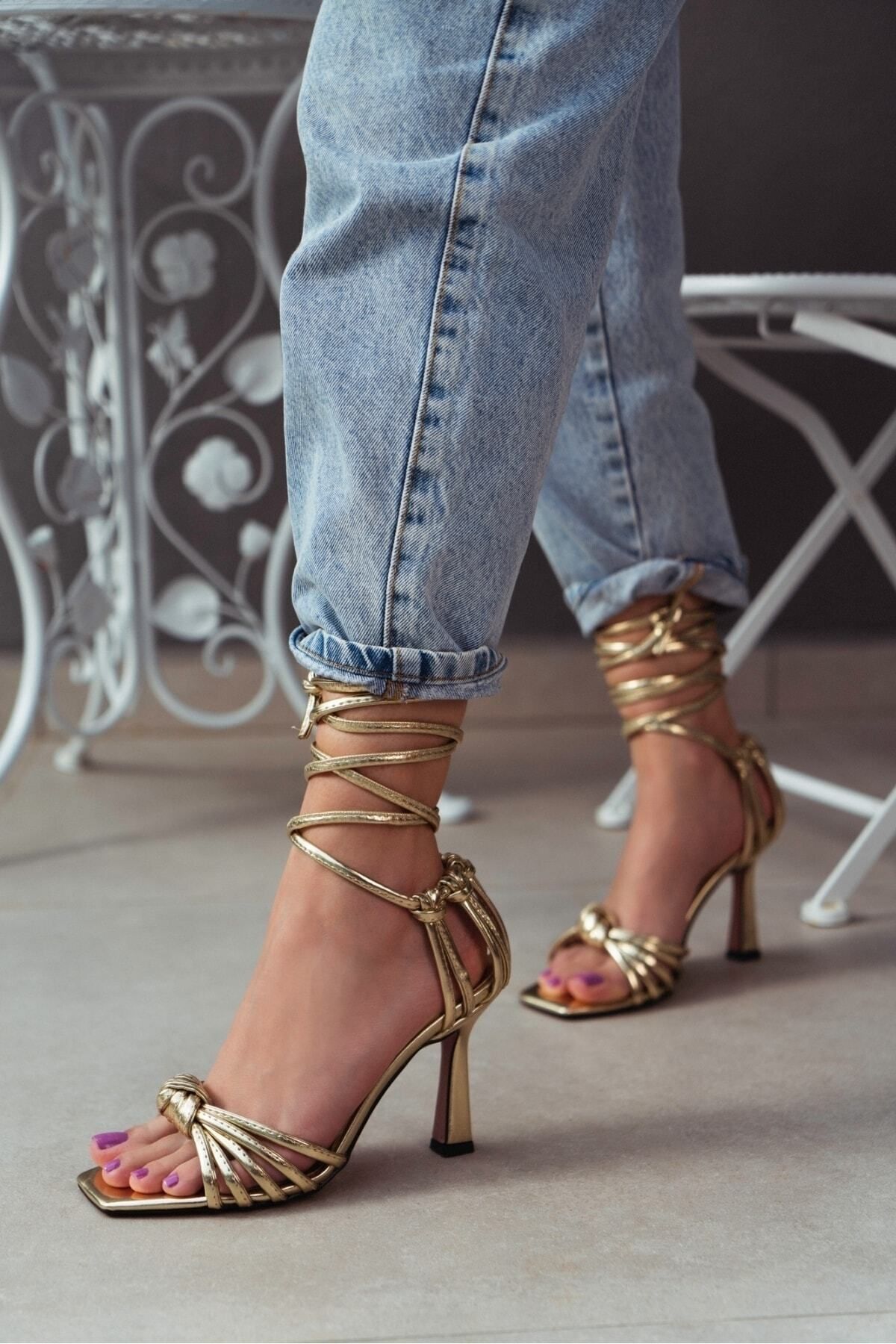 N ANTA I SHOES Lupine Metallic Gold Ankle Strap Detail Women s Heeled Sandals