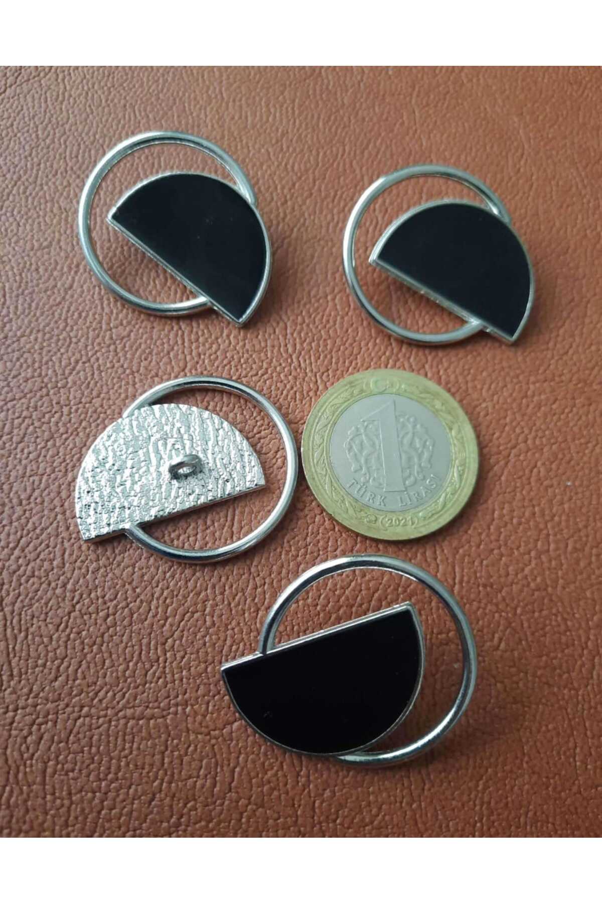 İMREN AKSESUAR Siyah Mineli Gümüş Kaplamalı Metal Düğme 3,5 Cm 1 Paket 4 Adet