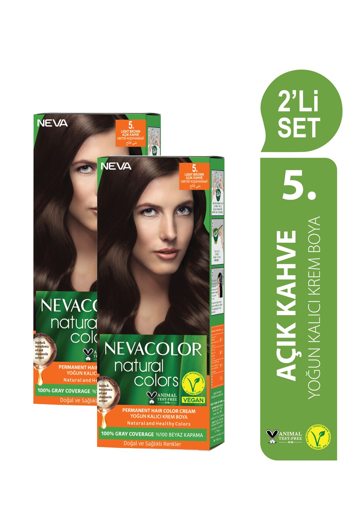 Neva Color Natural Colors НАБОР 2 шт. 5. Набор перманентных крем-красок для волос СВЕТЛО-КОРИЧНЕВЫЙ OTR052 NATURAL 5