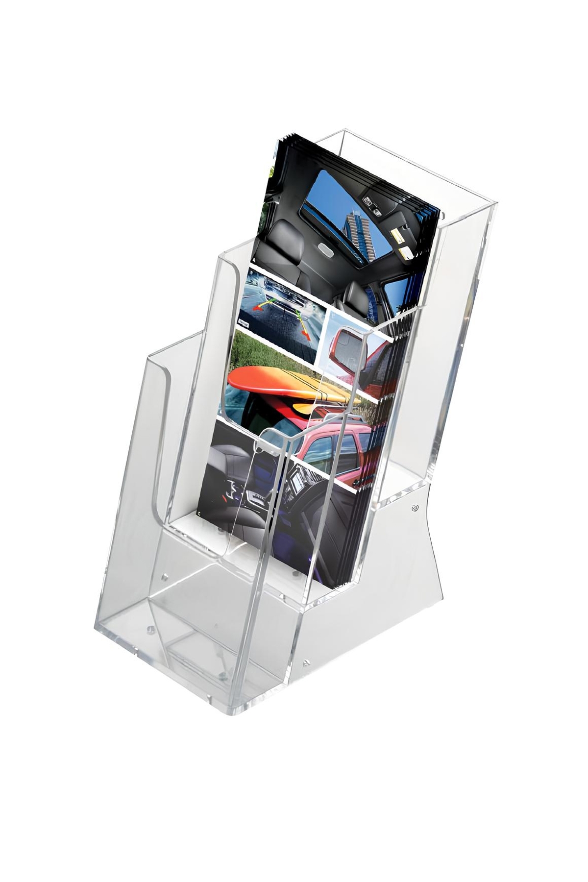 ÖzgürceSeç 3 Katlı Masaüstü Cep Akrilik Evrak Rafı Broşürlük 1/3 A4 (10X21) (A4 BOYUTU DEĞİLDİR)