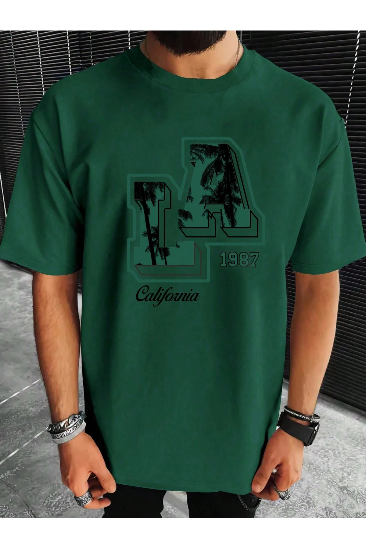 T-shirt- LA 1987 Printed Oversized Crew Neck Short Sleeve T-Shirt