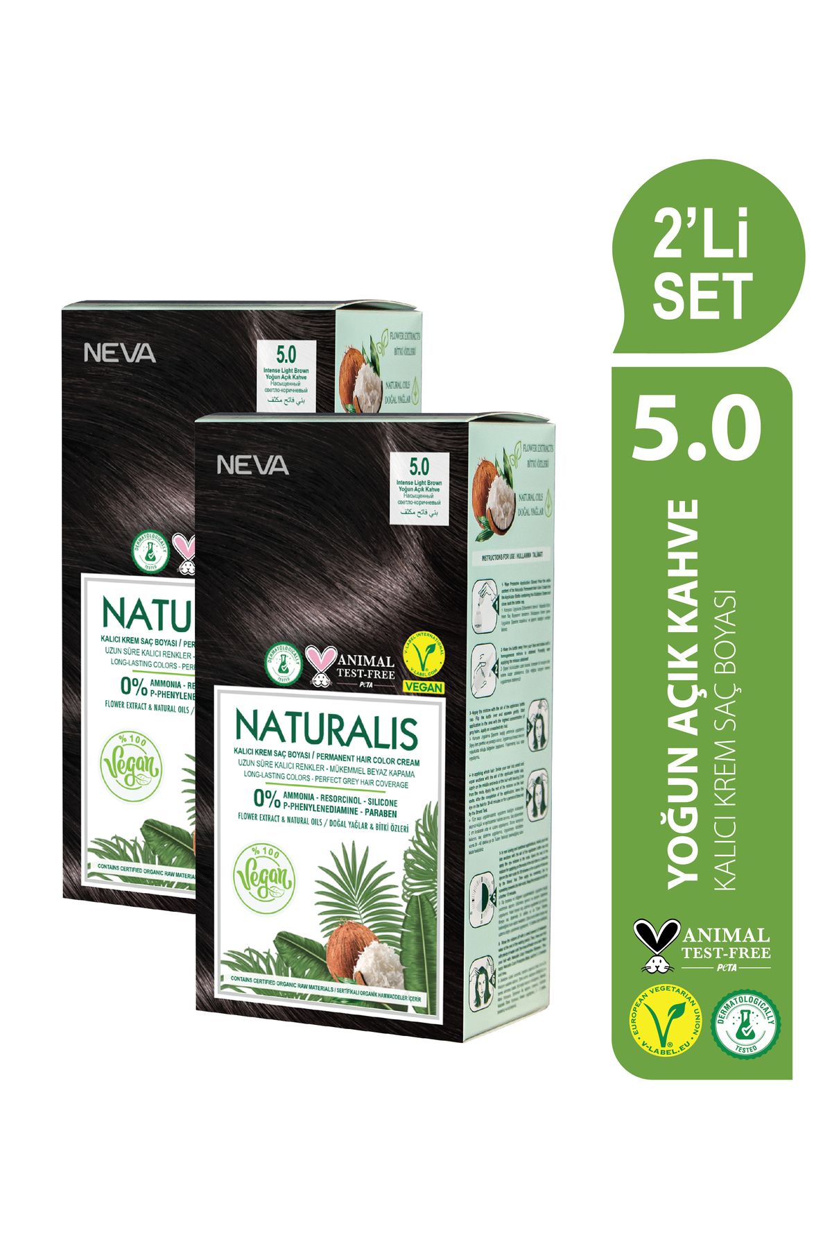 NEVA NATURALIS SET OF 2 5.0 INTENSE LIGHT BROWN Набор перманентной крем-краски для волос (VEGAN) OTR062 NATURALIS 5.0