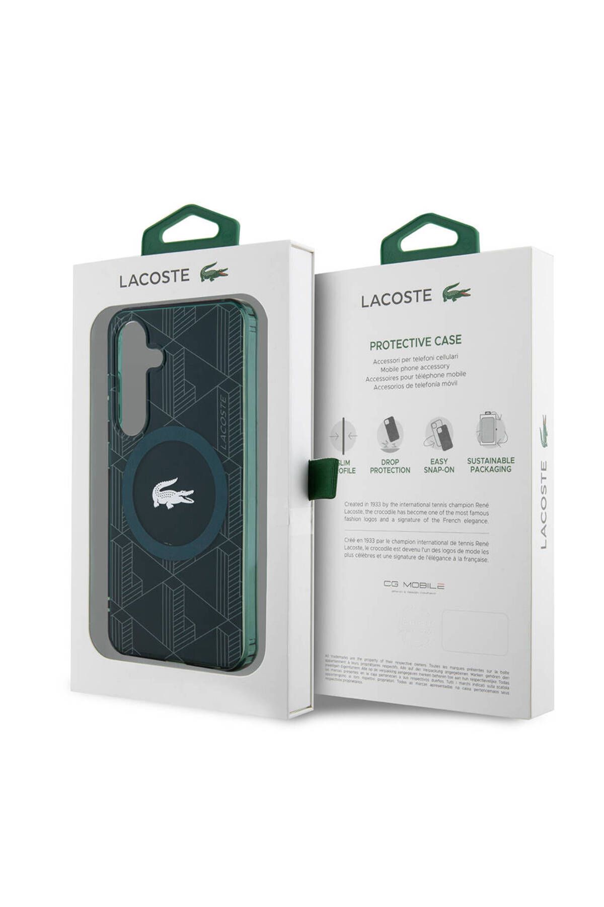 کاور و قاب سبز Galaxy S24 سازگار مورد مجوز MAGSAFE DOUNLE LYER CROCODILE MONOGRAM تیره GREEN Lacoste