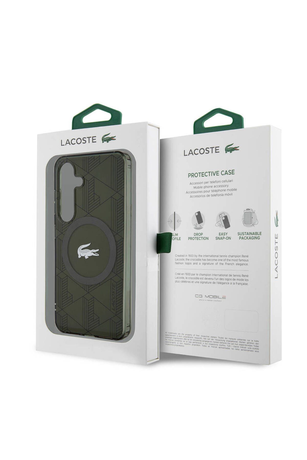 کاور و قاب سبز Galaxy S24 Case سازگار دارای مجوز MAGSAFE DOUNLE LYER CROCODILE MONOGRAGH خاکی Lacoste