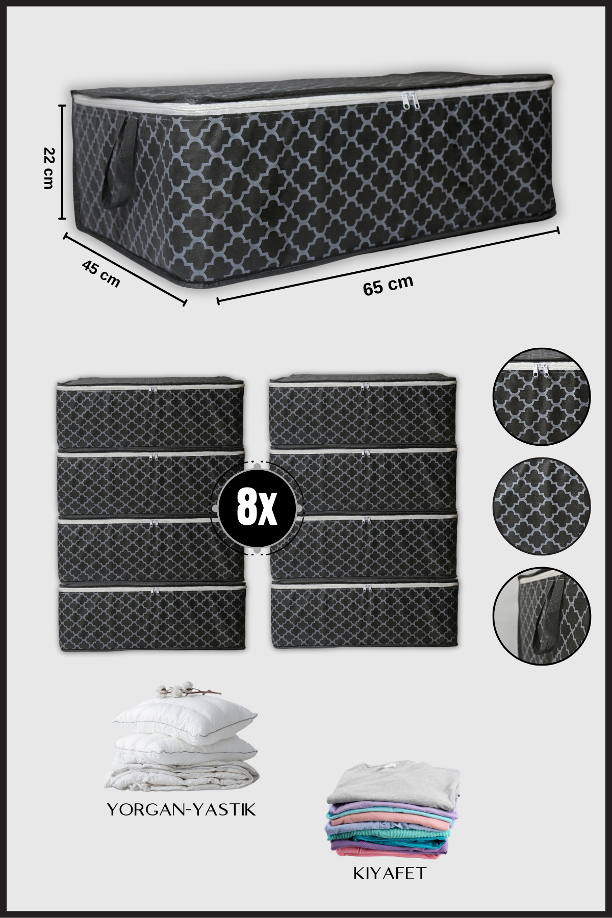 8Pcs Large Size Under Bazaar Hurc Garment Pillow Pulley Organizer Storage Bag 65x45x22 Flowers