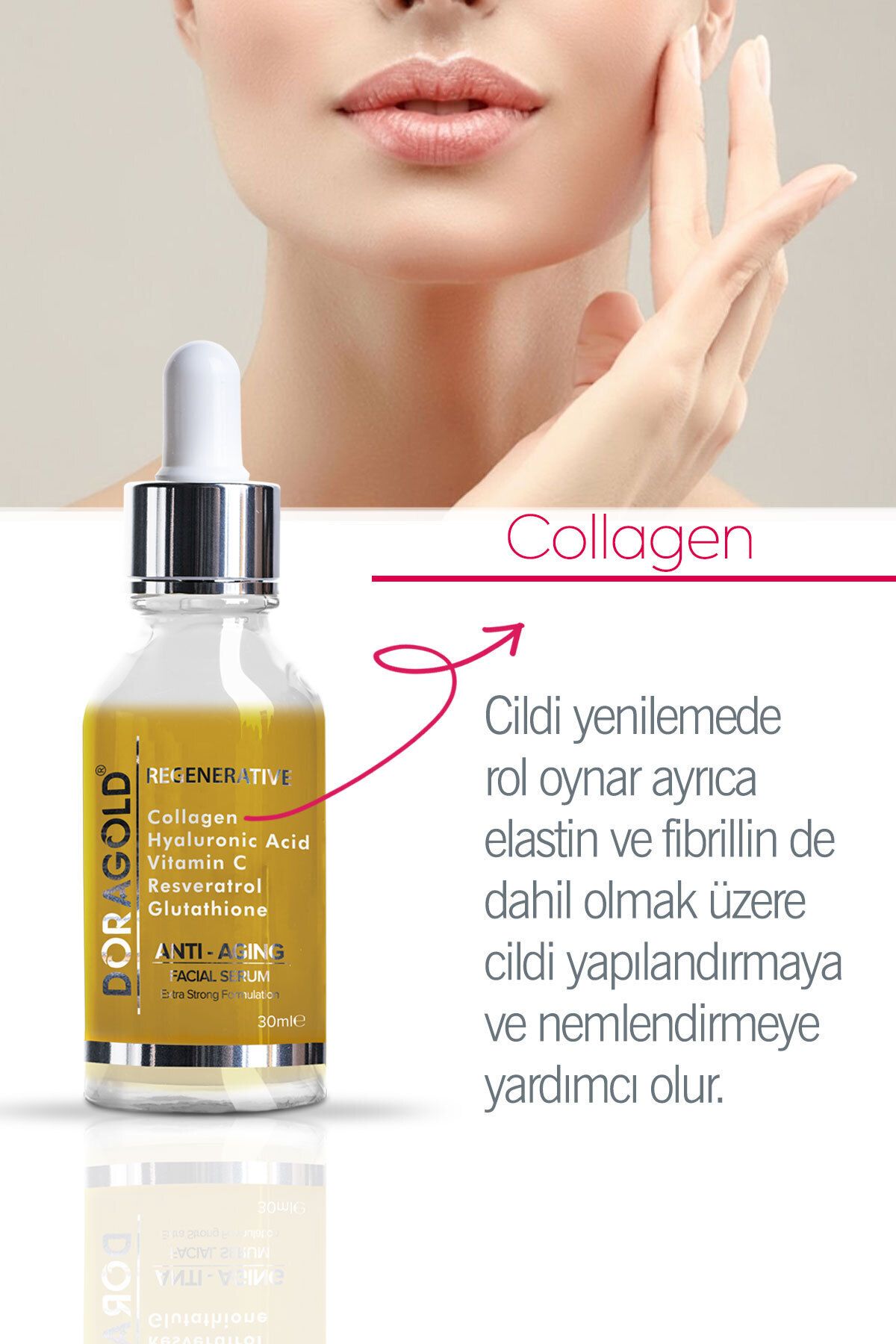 لک های ضد پیری رزوراترول گلوتاتیون ویتامین C سرم کلاژن هیالورونیک اسید 30 میلی لیتر Doragold