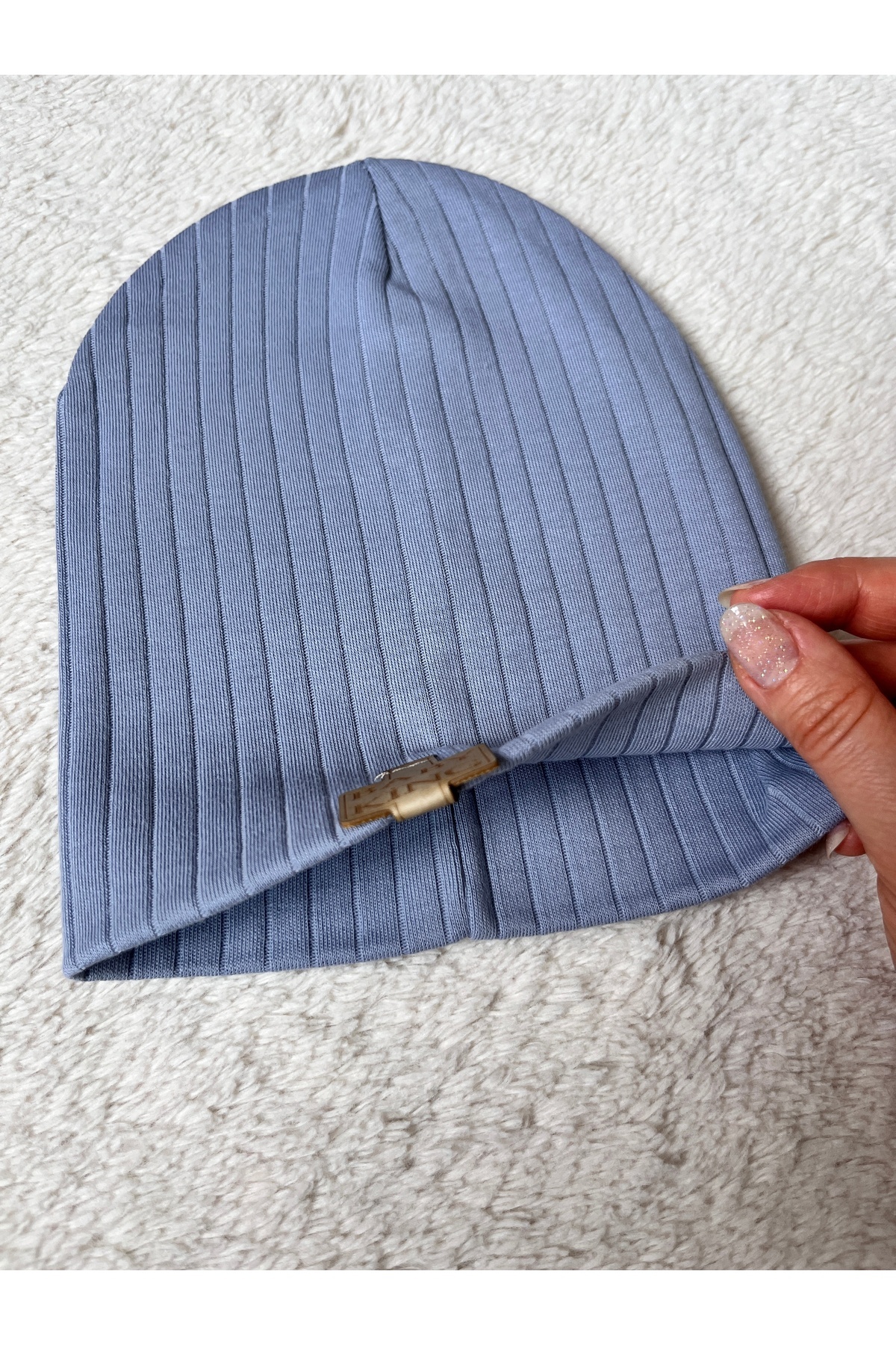 MASALBABY Erkek Bebek 2'li Penye Pamuklu Bere Seti / Yeni Doğan Bebek Şapka / Erkek Bebek Hediyelik fotoğrafı 5 (önizleme)