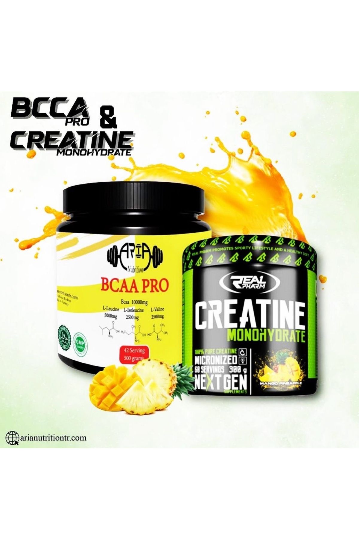 RealPharm Creatine Real Pharm 300 g pinapple mango+ Arianutrition Pro Bcaa 500g ananas aromalı