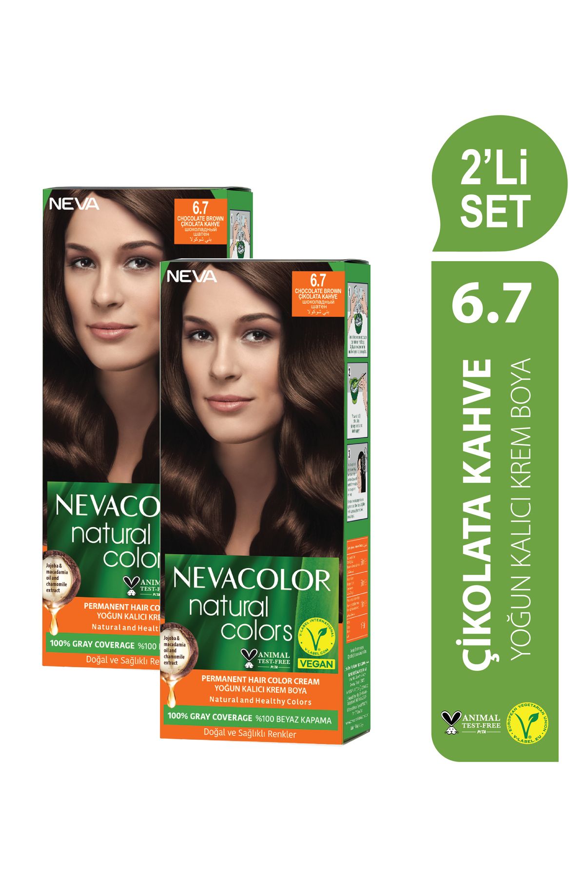 Neva Color Natural Colors НАБОР 2 шт. 6,7 ШОКОЛАДНО-КОРИЧНЕВЫЙ Набор перманентных крем-красок для волос OTR052 NATURAL 6,7