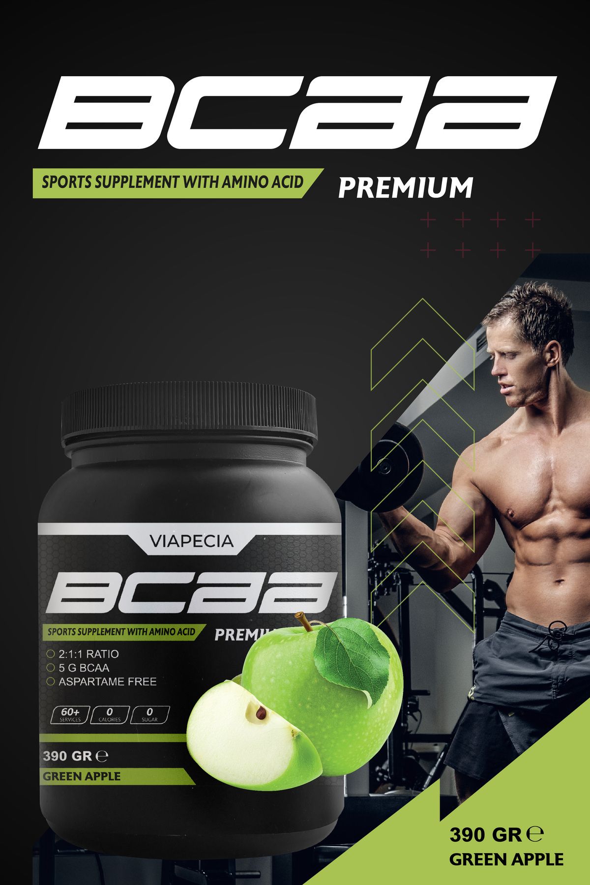 Аминокислота Viapecia BCAA со вкусом зеленого яблока, 390 г TYC5F3KZJN171024809749385