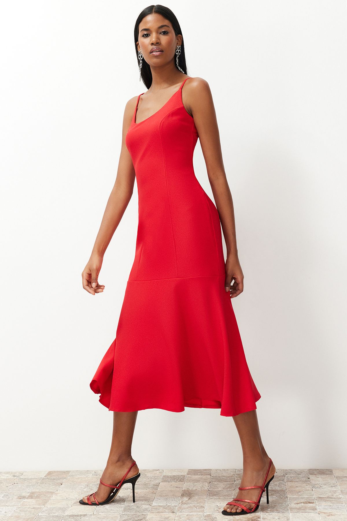 Trendyol Collection-Red Body-Fitting Strappy Woven Dress TPRSS24EL00157 3
