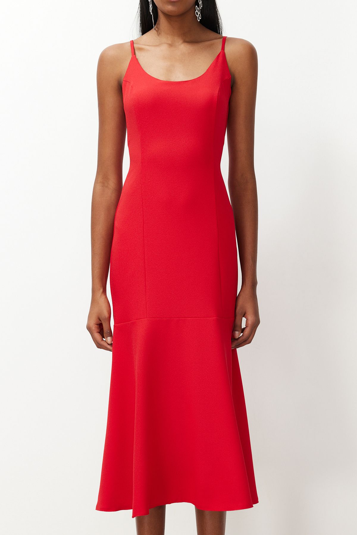 Trendyol Collection-Red Body-Fitting Strappy Woven Dress TPRSS24EL00157 4