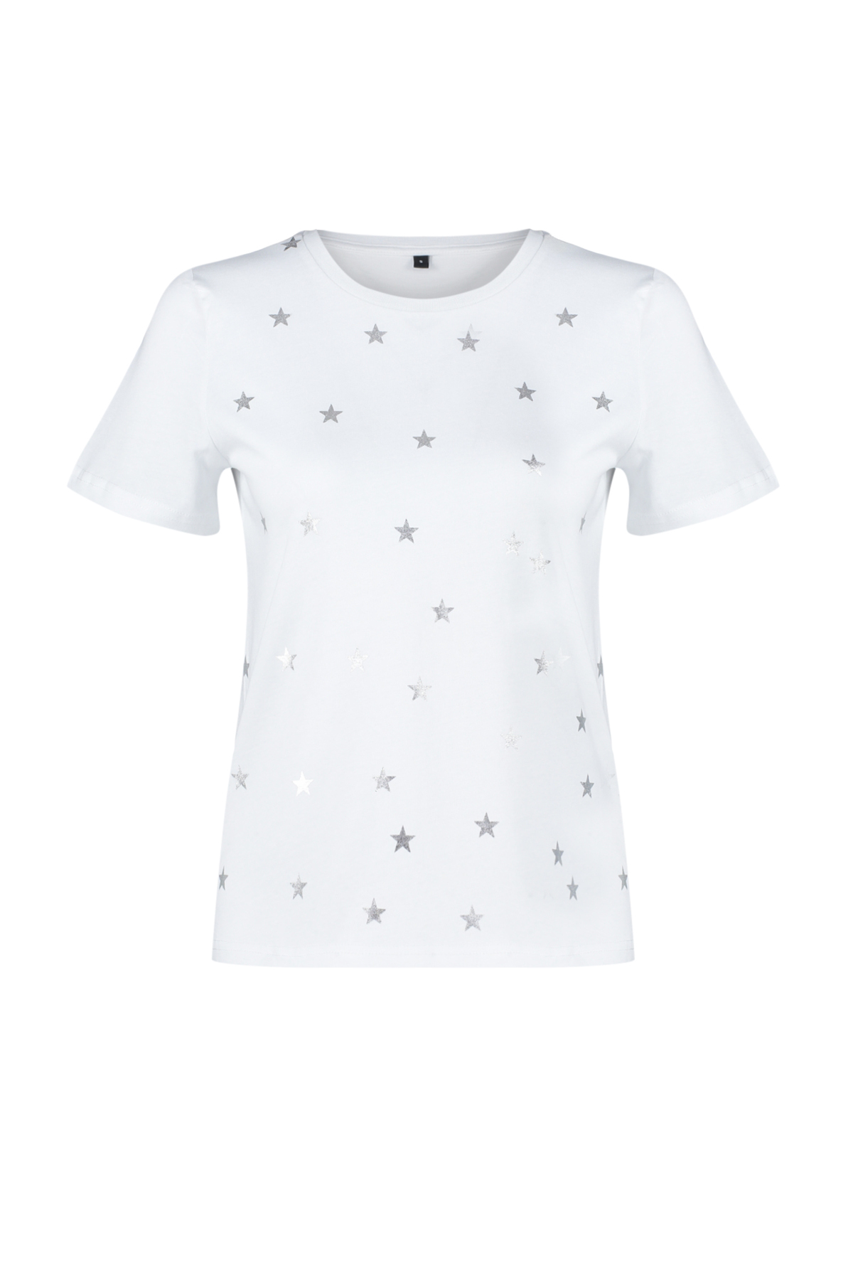Trendyolmilla  Beyaz %100 Kalın Pamuklu Varak Yıldız Baskılı Regular Kalıp Örme T-Shirt TWOSS20TS0757 - Görsel 8