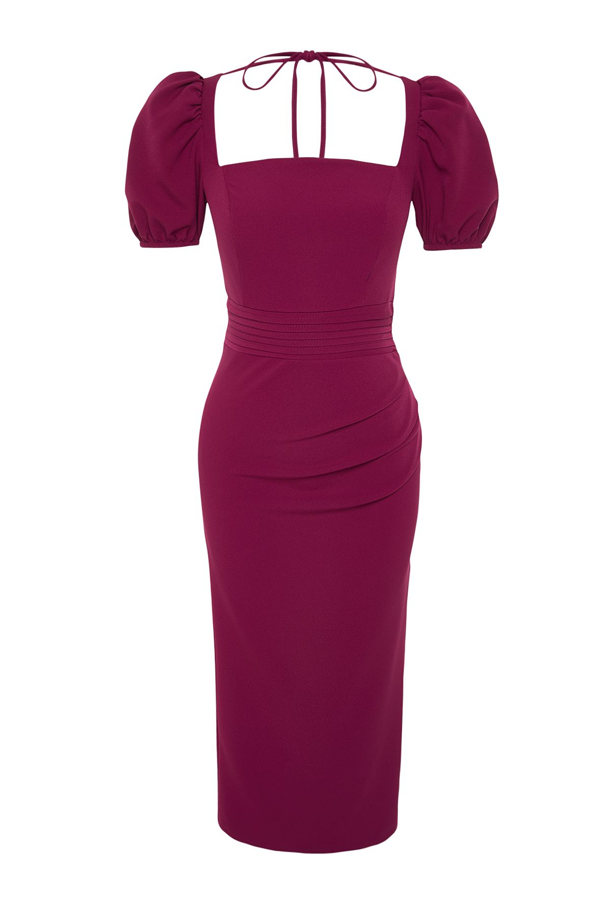 Trendyol Collection-Fialové tkané šaty v pase s detaily TPRSS24EL00158 7