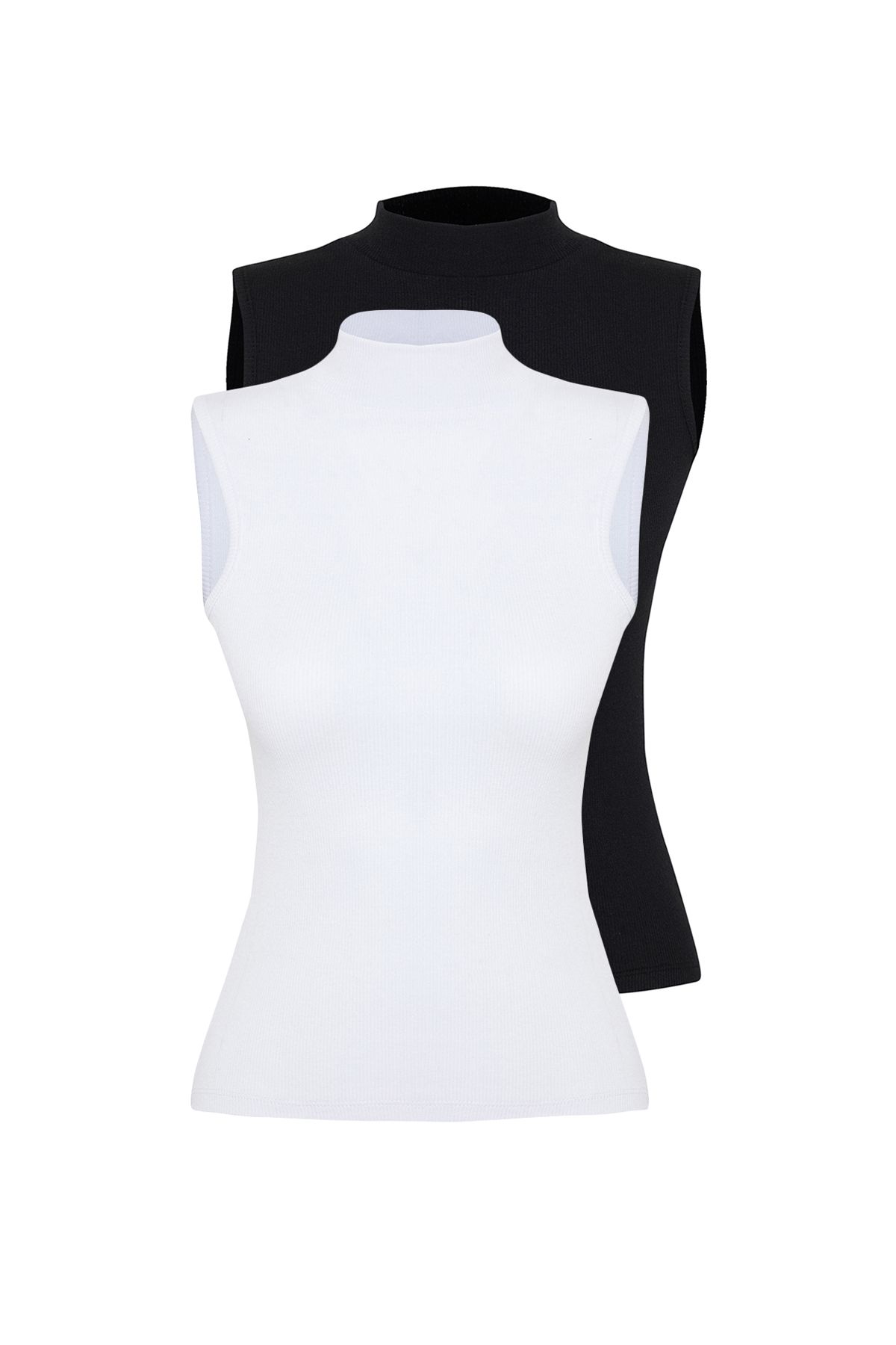 Trendyol Collection-Schwarz-weiße 2er-Pack taillierte, körperbetonte, flexible Strickbluse TWOSS24BZ00407 6