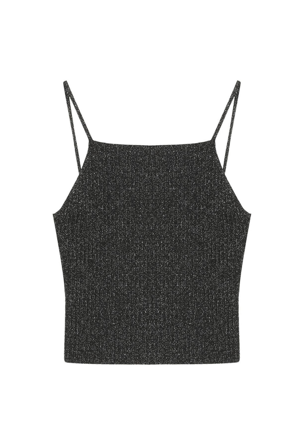Laluvia-Black Glitter Detailed Strappy Knitwear Sportovec 1