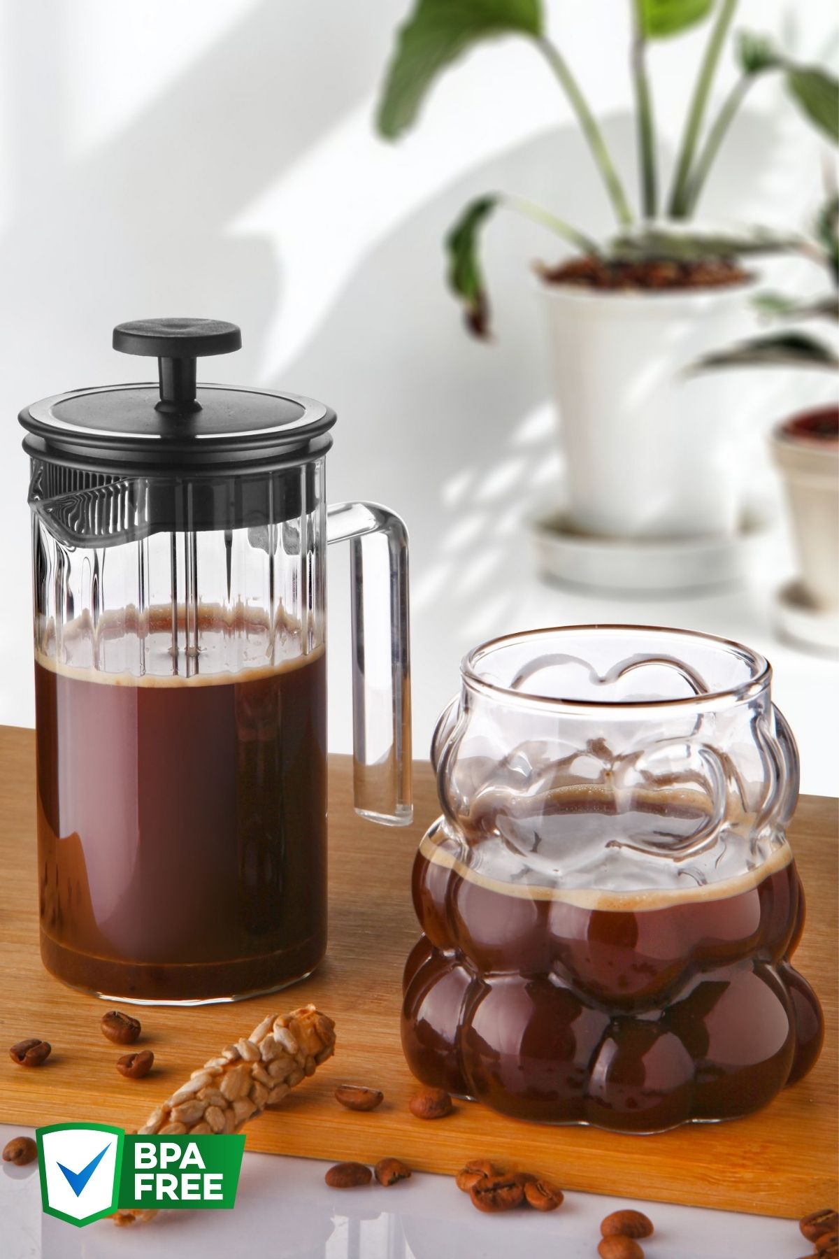 Nandy Home French Press и набор стаканов для модели винограда, 2 шт. NDY-BRS-FP1