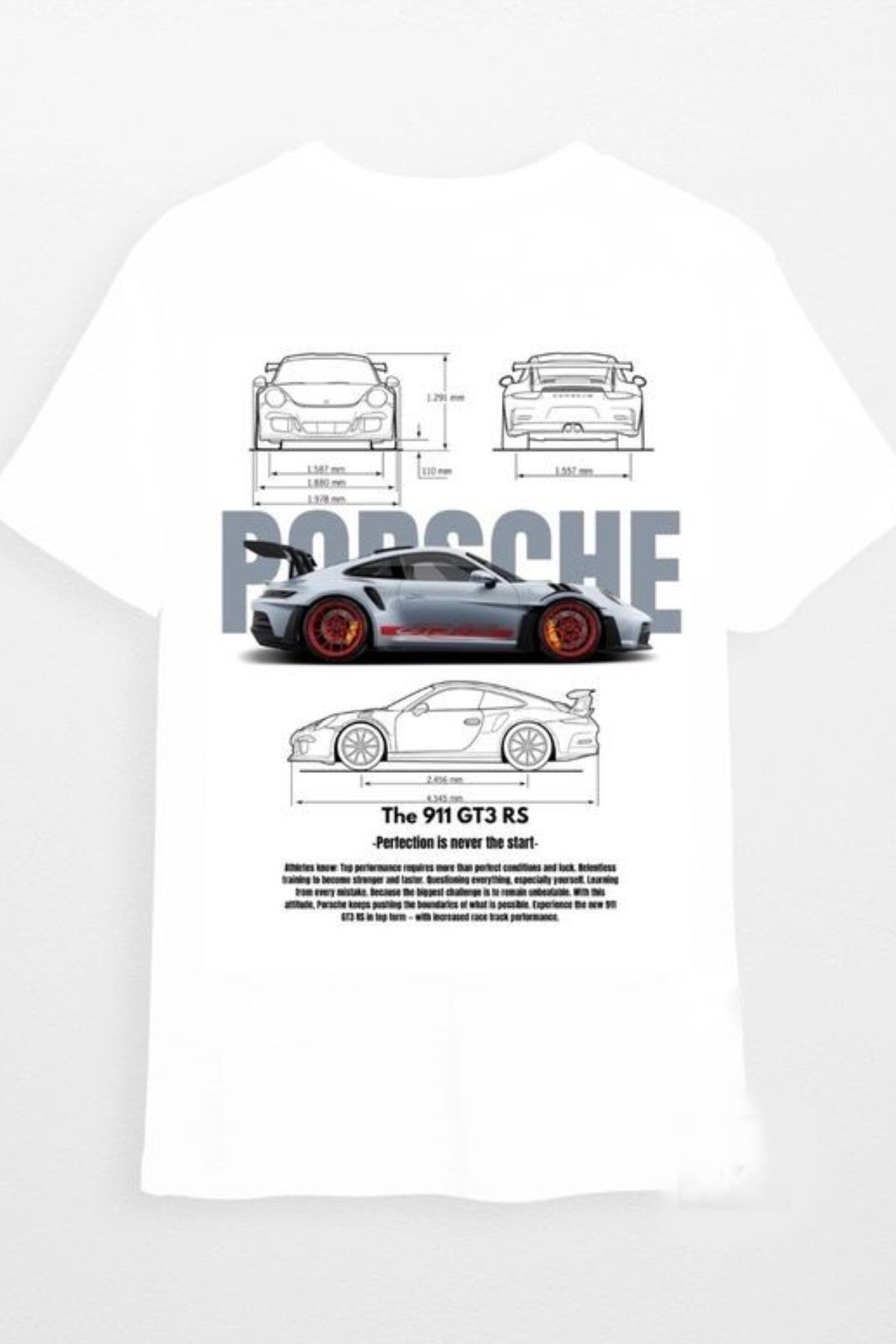 AMMA-Tricou alb unisex cu mânecă scurtă cu imprimeu Porsche, 100% bumbac 1