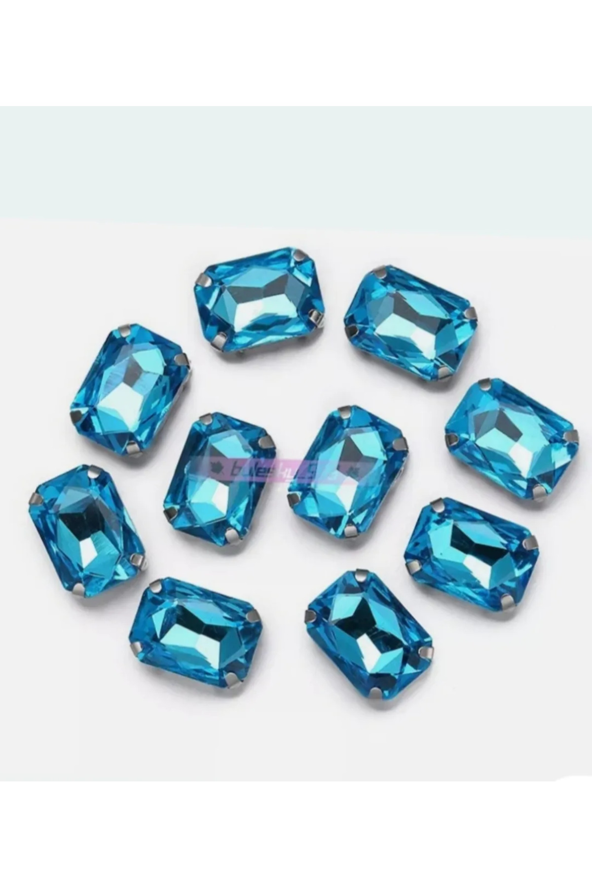 15 Pcs 10x14 Light Blue Rectangular Standing Glass Stones with Silver Case