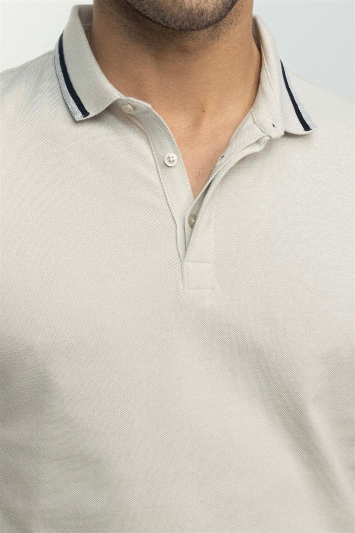 Tudors-Tricou pentru bărbați, slim fit, 100% bumbac, cu nasturi ascunși, bej, cu guler polo 3