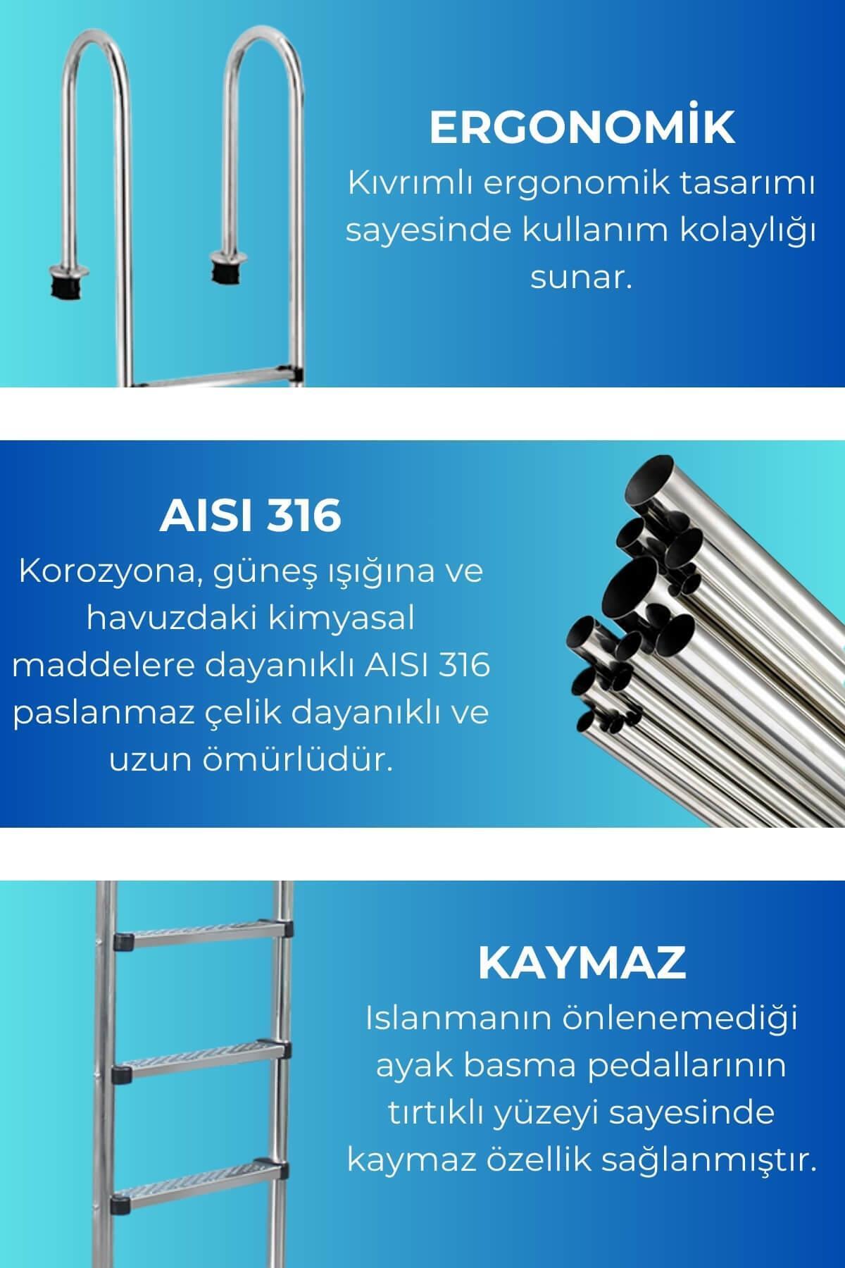 AISI 316 Çelik Havuz Merdiveni MU-315 Model 3