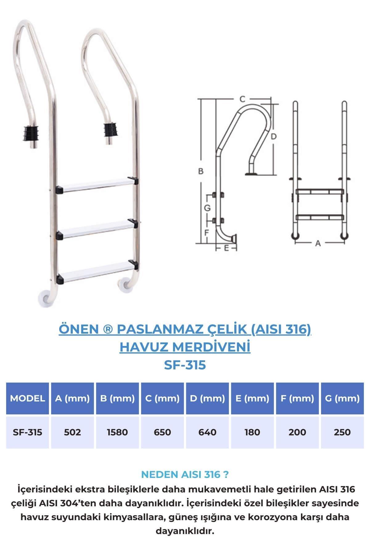 AISI 316 Çelik Havuz Merdiveni SF-315 Model 2