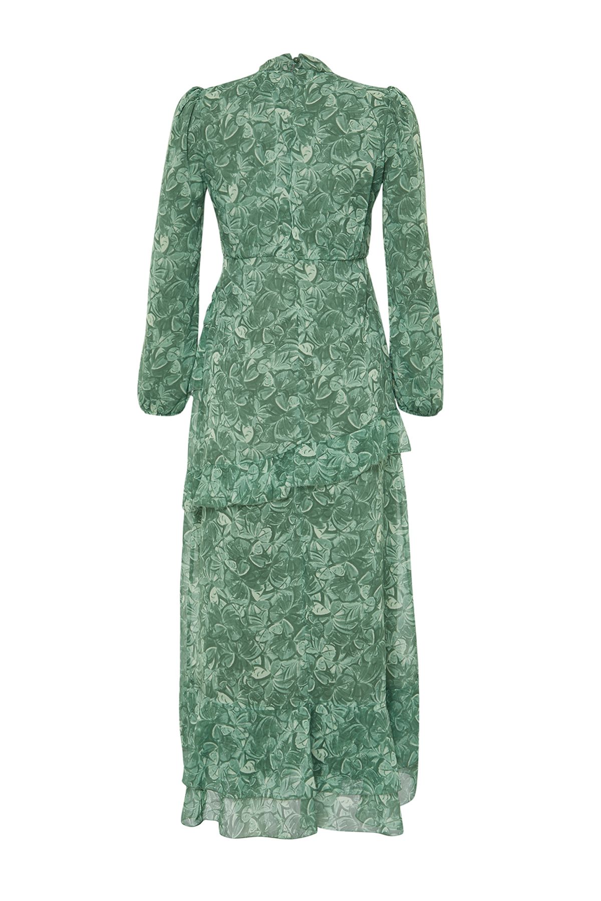 Trendyol Modest-Khaki květinová sukně s volánem, tkané šifonové šaty TCTSS23EB00160 8