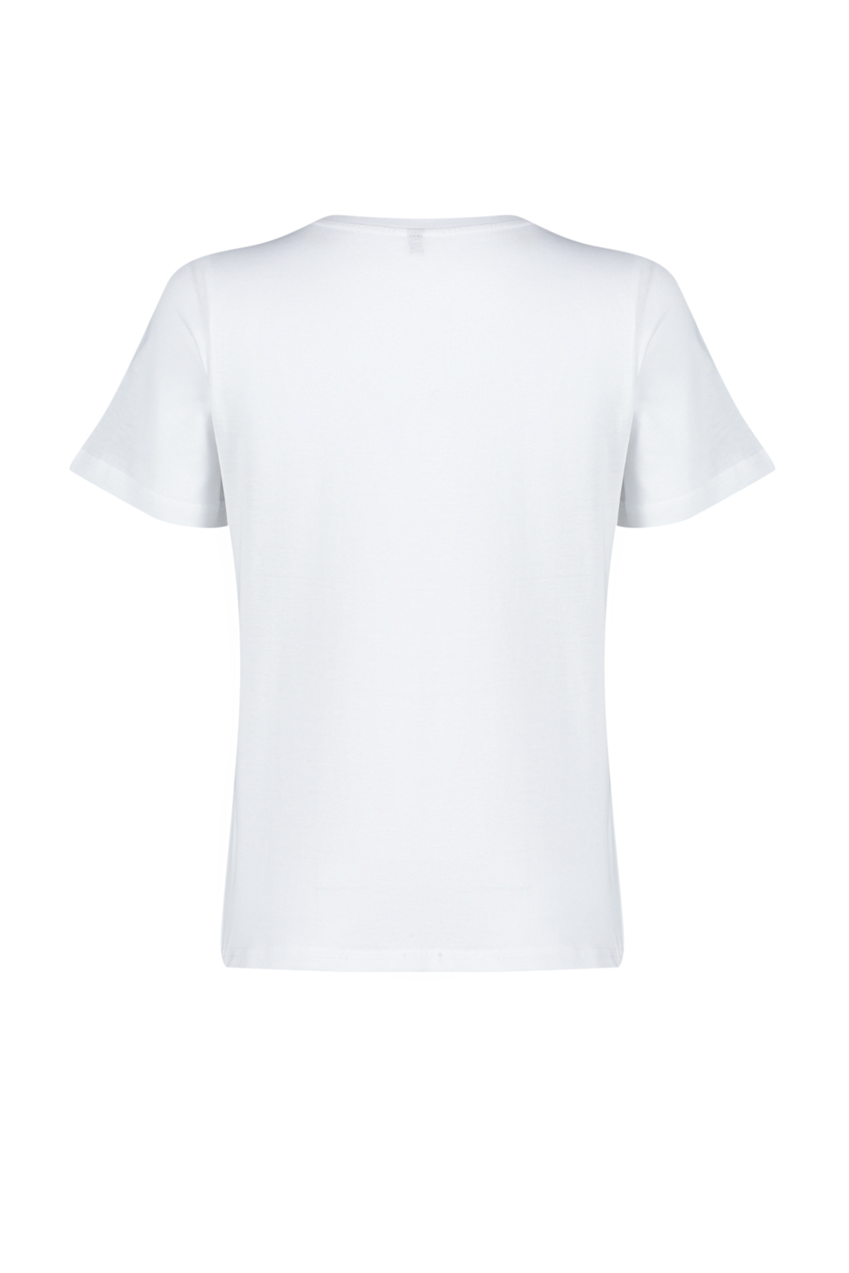 Trendyolmilla  Beyaz %100 Kalın Pamuklu Varak Yıldız Baskılı Regular Kalıp Örme T-Shirt TWOSS20TS0757 - Görsel 7