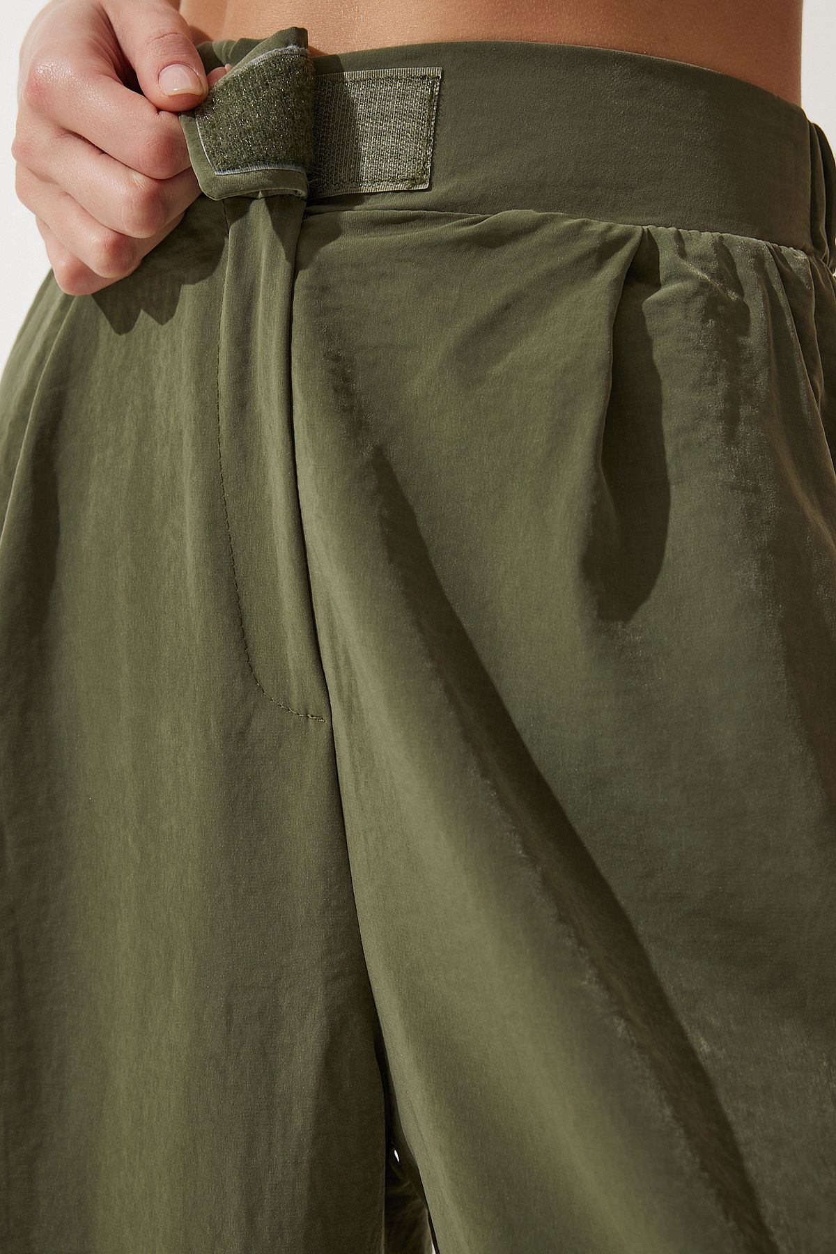 Happiness İstanbul-Khakifarbene Palazzo-Hose mit Klettverschluss an der Taille für Damen rv00184 6