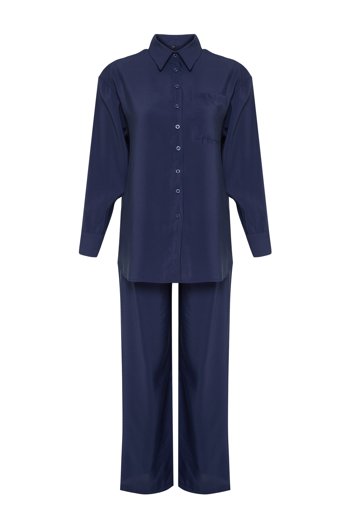 Trendyolmilla  Lacivert Modal Karışımlı Dokuma Gömlek-Pantolon Takım TWOSS24AU00018 - Görsel 7